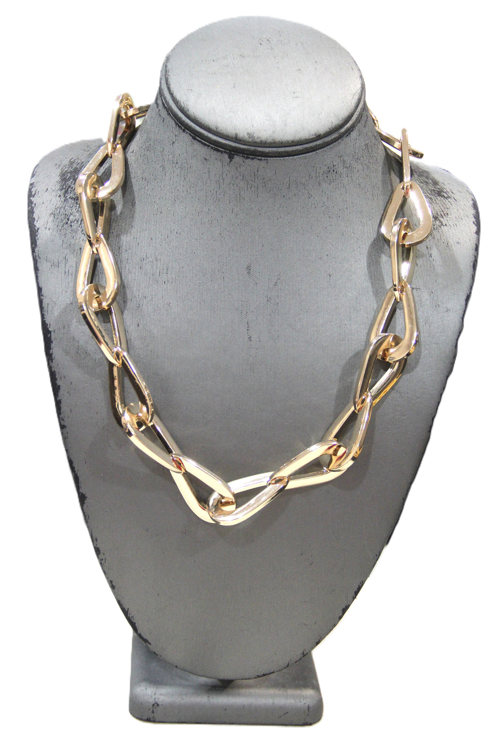 GRAZIANO TEAR DROP LINK POLISHED GOLD STATEMENT CHAIN NECKLACE
