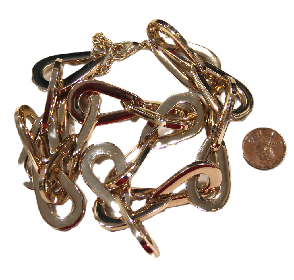 GRAZIANO TEAR DROP LINK POLISHED GOLD STATEMENT CHAIN NECKLACE