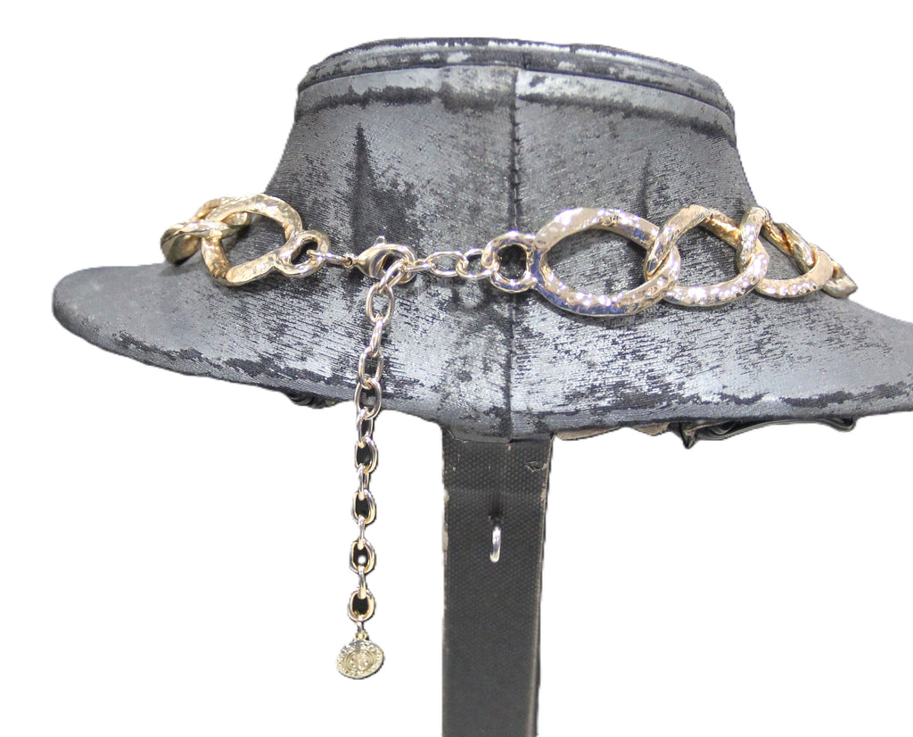 VINTAGE GRAZIANO DEAD STOCK CURBED CHAIN WITH CRYSTAL ACCENT - HAMMERED GOLD