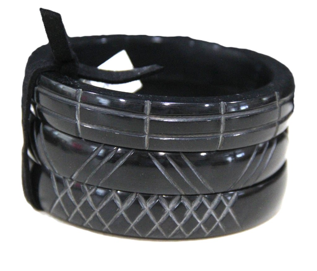 GRAZIANO DEAD STOCK BLACK RESIN BANGLE BRACELET STACK