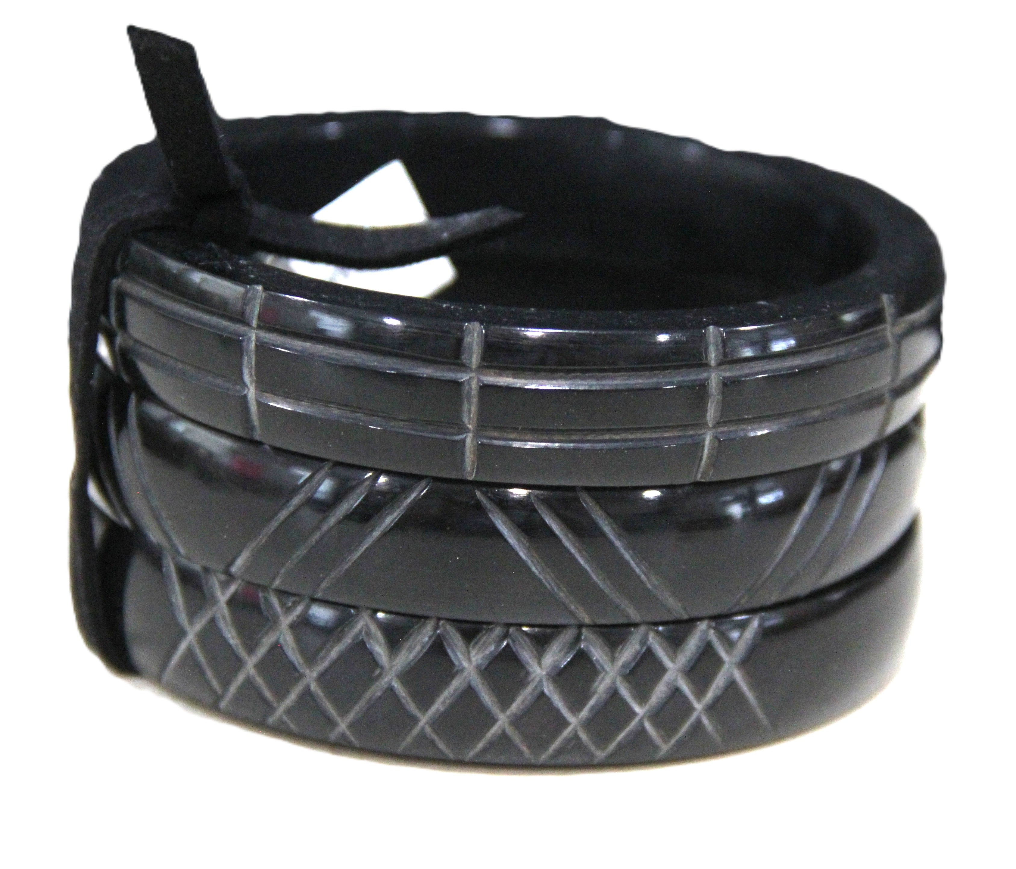 GRAZIANO DEAD STOCK BLACK RESIN BANGLE BRACELET STACK