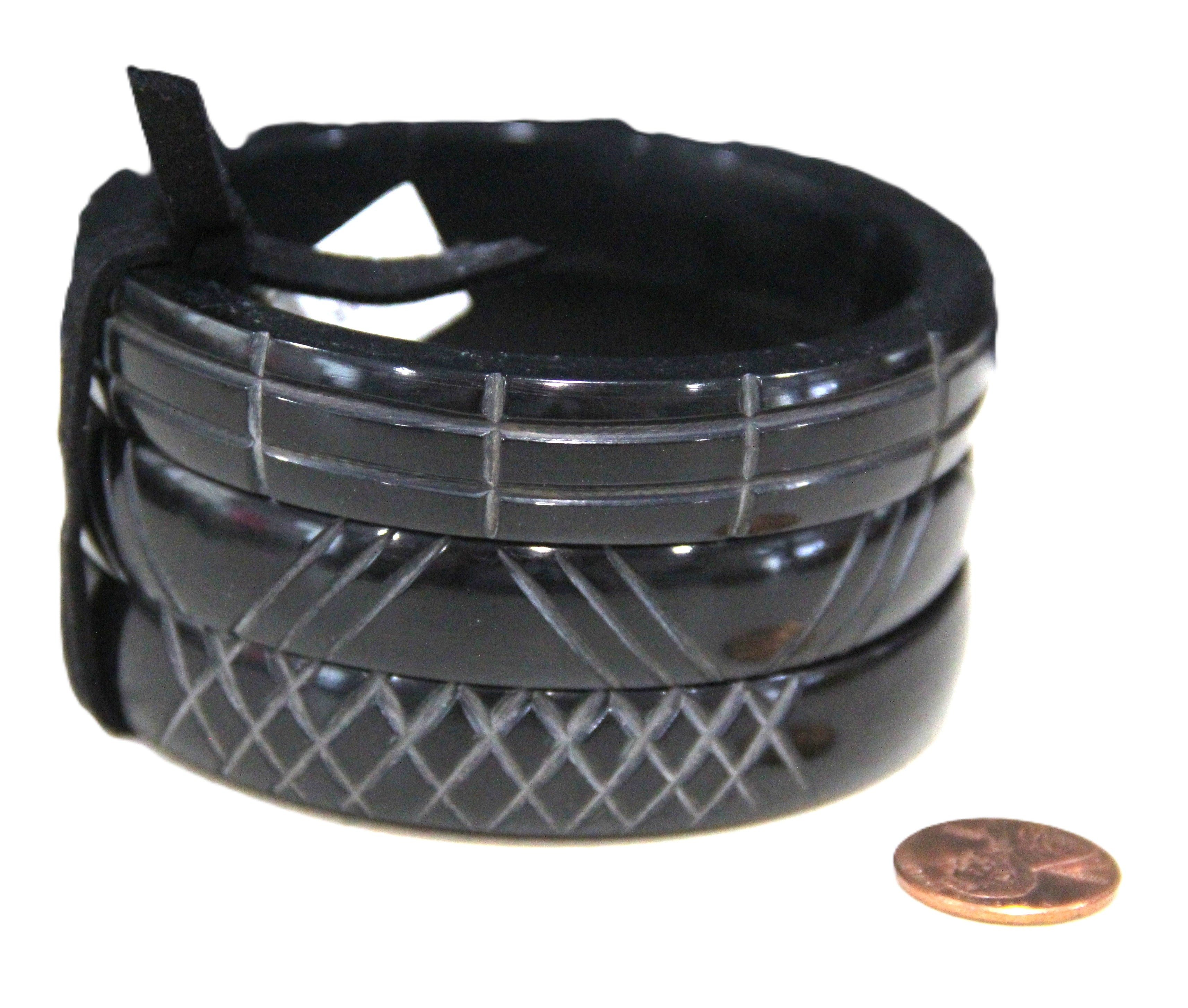 GRAZIANO DEAD STOCK BLACK RESIN BANGLE BRACELET STACK