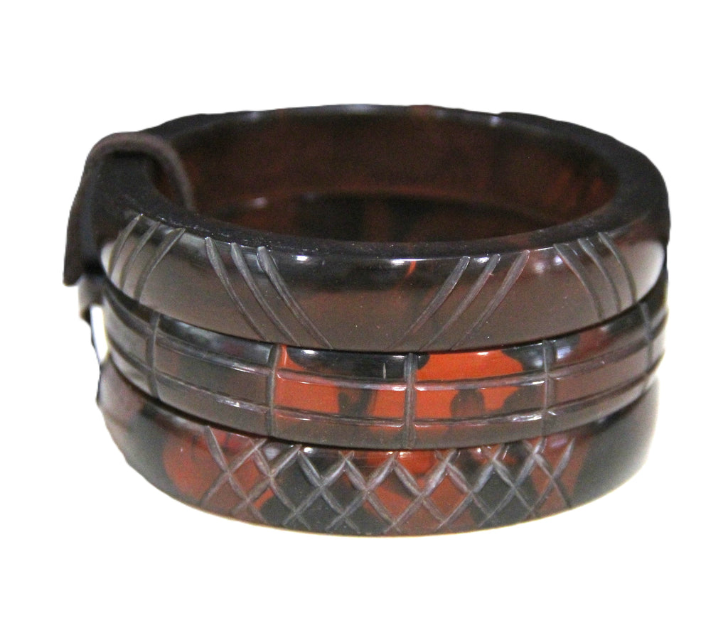 GRAZIANO DEAD STOCK ROOT BEER RESIN BANGLE BRACELET STACK