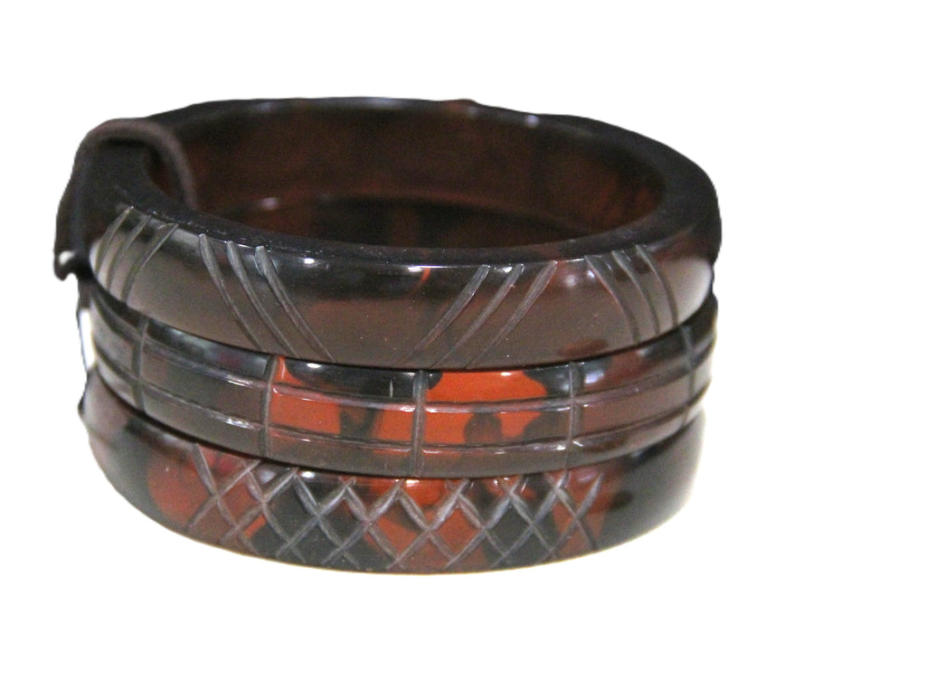 GRAZIANO DEAD STOCK ROOT BEER RESIN BANGLE BRACELET STACK