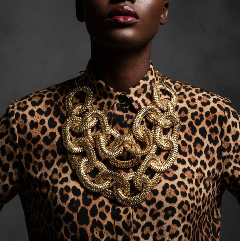 AMAZING OVERSIZED MESH LINK STATEMENT BIB NECKLACE