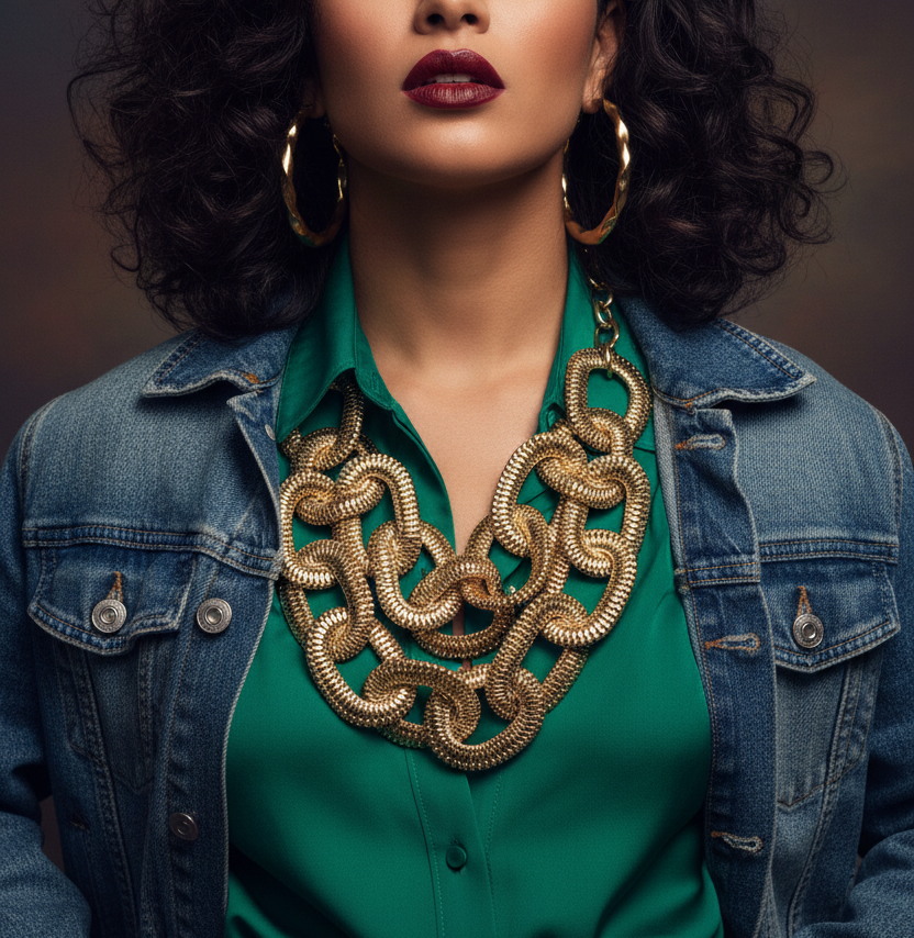 AMAZING OVERSIZED MESH LINK STATEMENT BIB NECKLACE