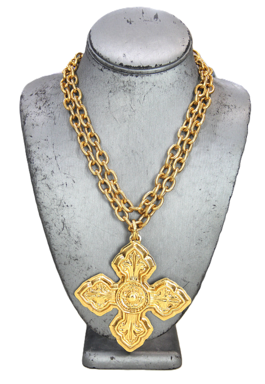 GRAZIANO DEAD STOCK MONUMENTAL GOLD CROSS STATEMENT NECKLACE