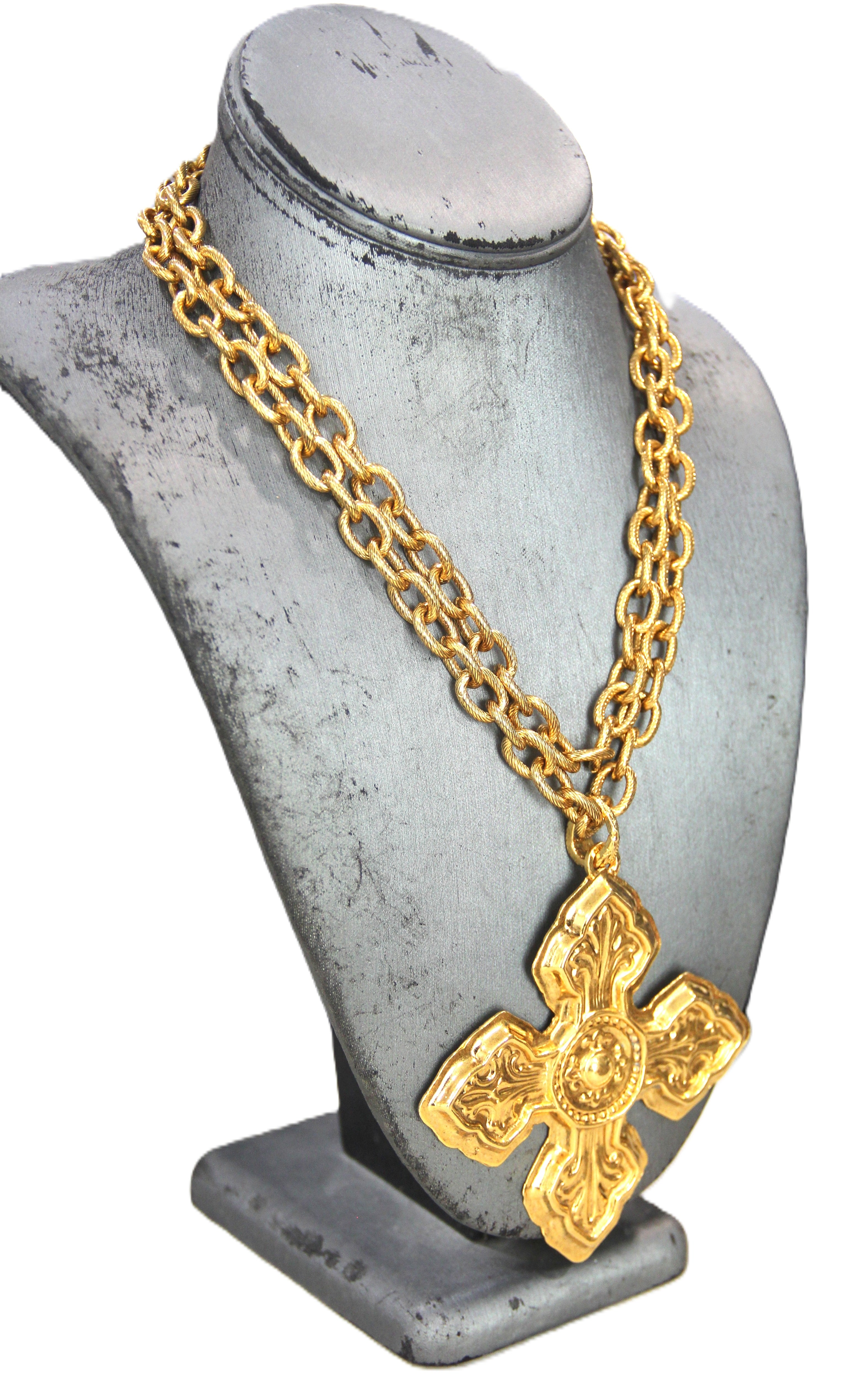 GRAZIANO DEAD STOCK MONUMENTAL GOLD CROSS STATEMENT NECKLACE