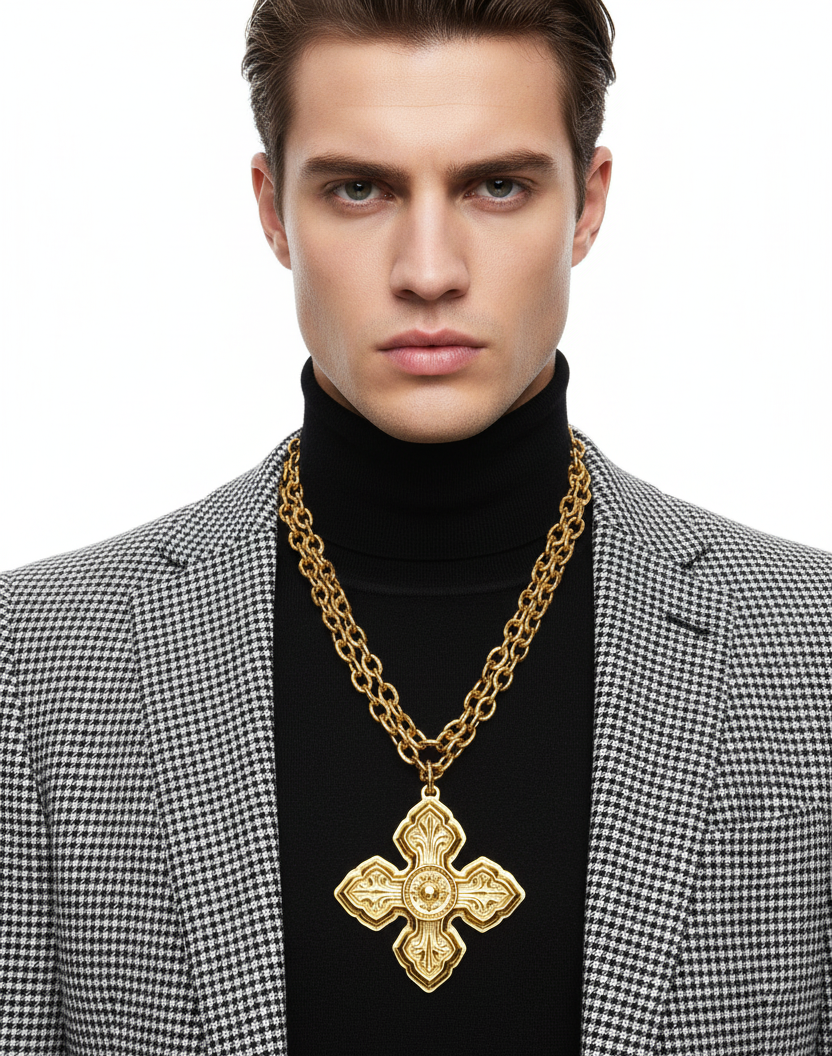 GRAZIANO DEAD STOCK MONUMENTAL GOLD CROSS STATEMENT NECKLACE