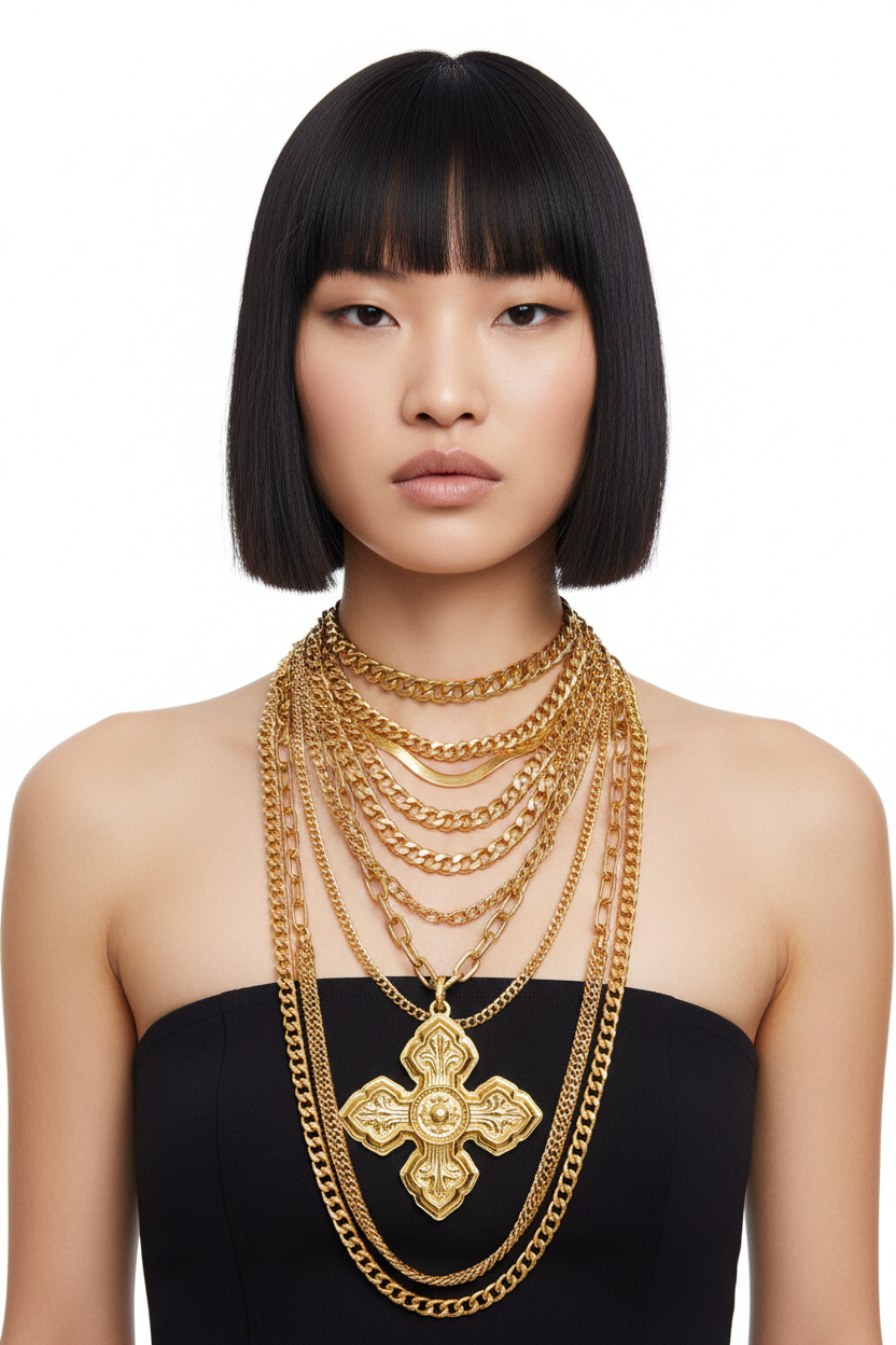GRAZIANO DEAD STOCK MONUMENTAL GOLD CROSS STATEMENT NECKLACE
