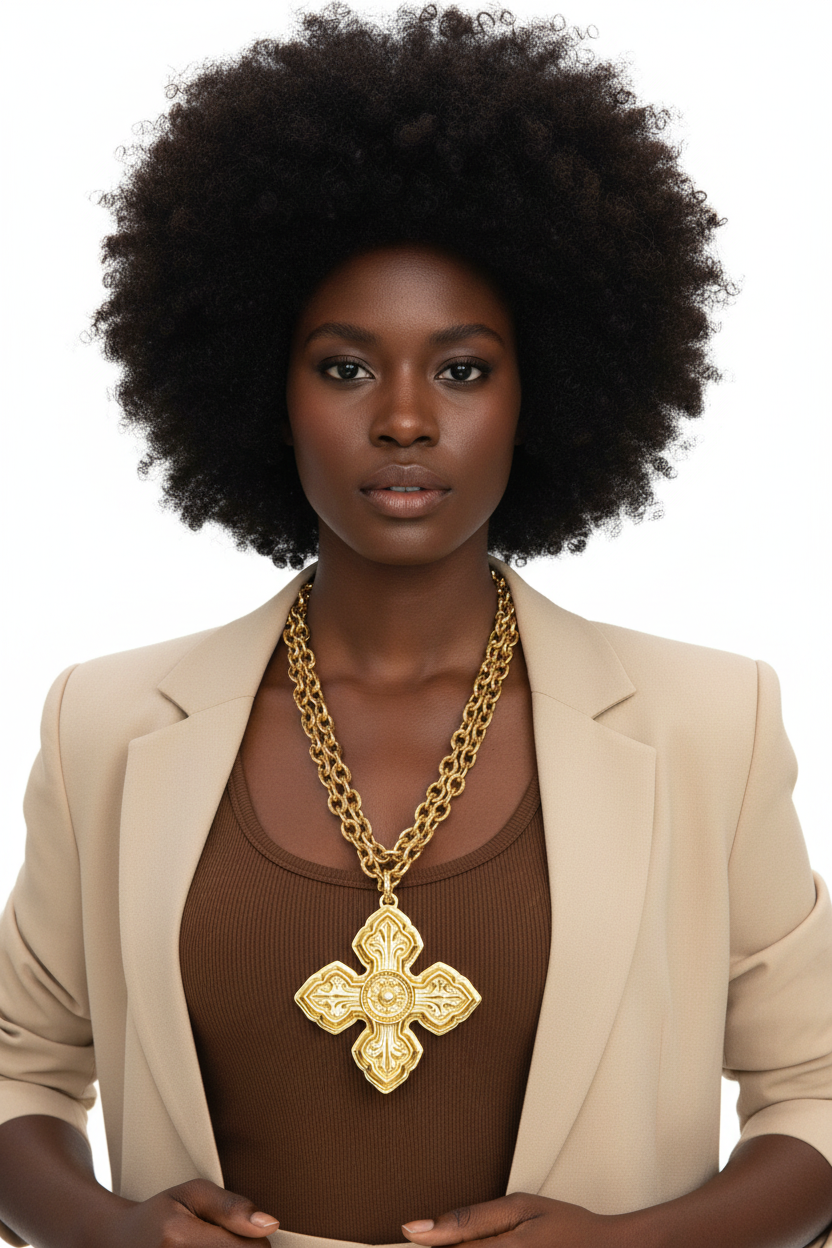 GRAZIANO DEAD STOCK MONUMENTAL GOLD CROSS STATEMENT NECKLACE