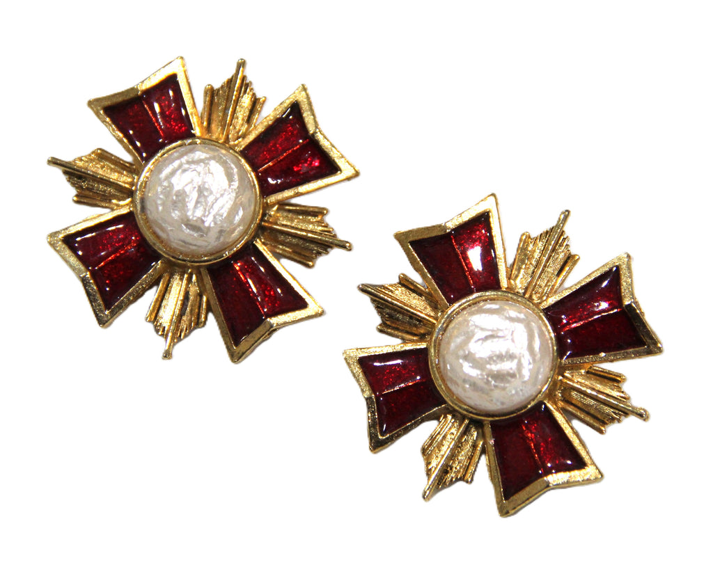 GRAZIANO DEAD STOCK MALTESE CROSS EARRINGS