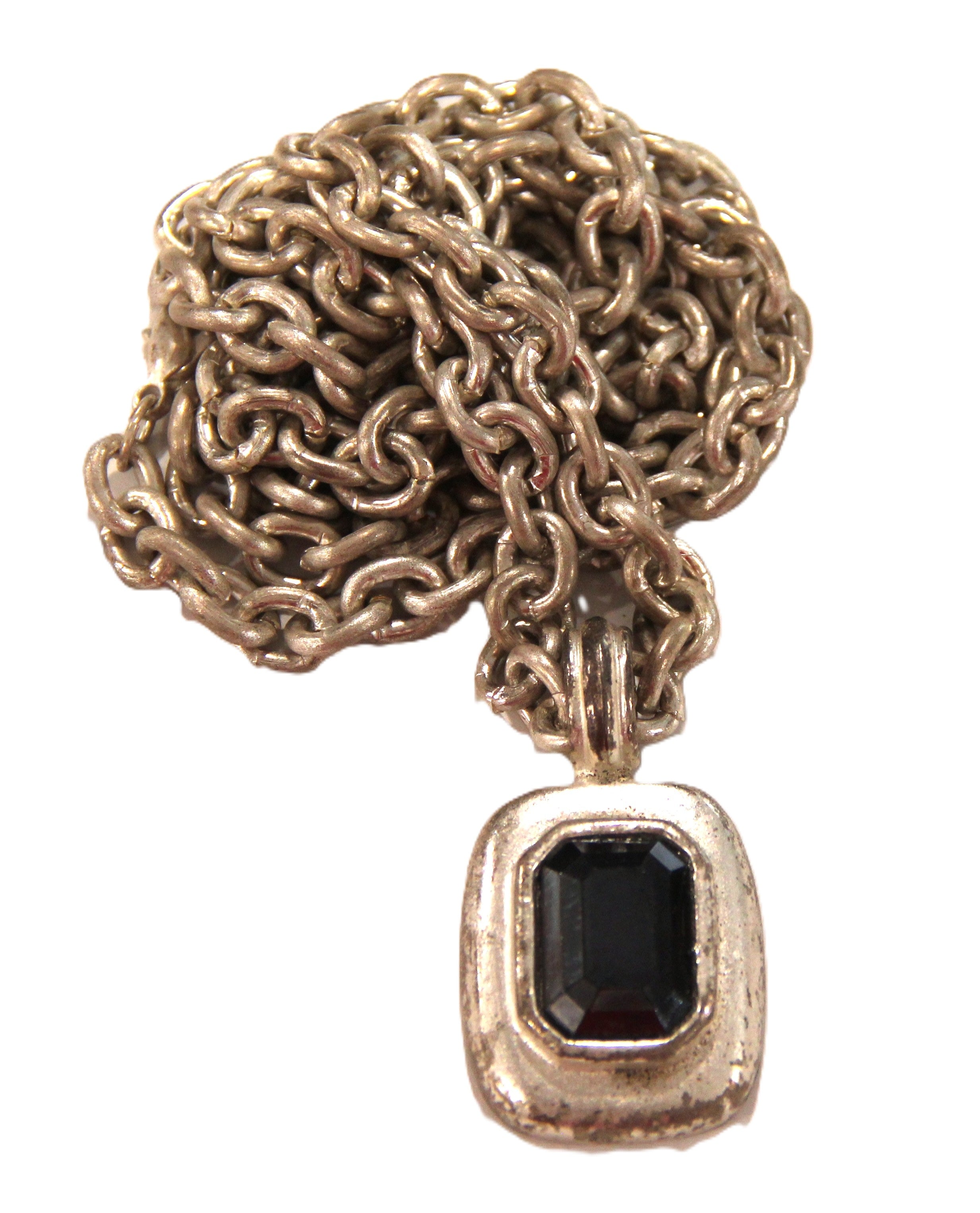GRAZIANO DISTRESSED MATTE SILVER & GLASS STONE NECKLACE