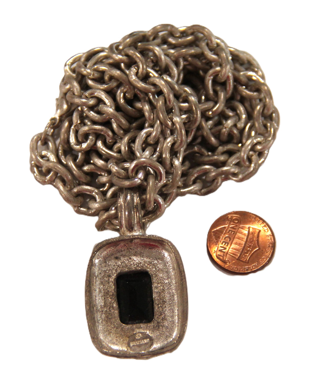 GRAZIANO DISTRESSED MATTE SILVER & GLASS STONE NECKLACE