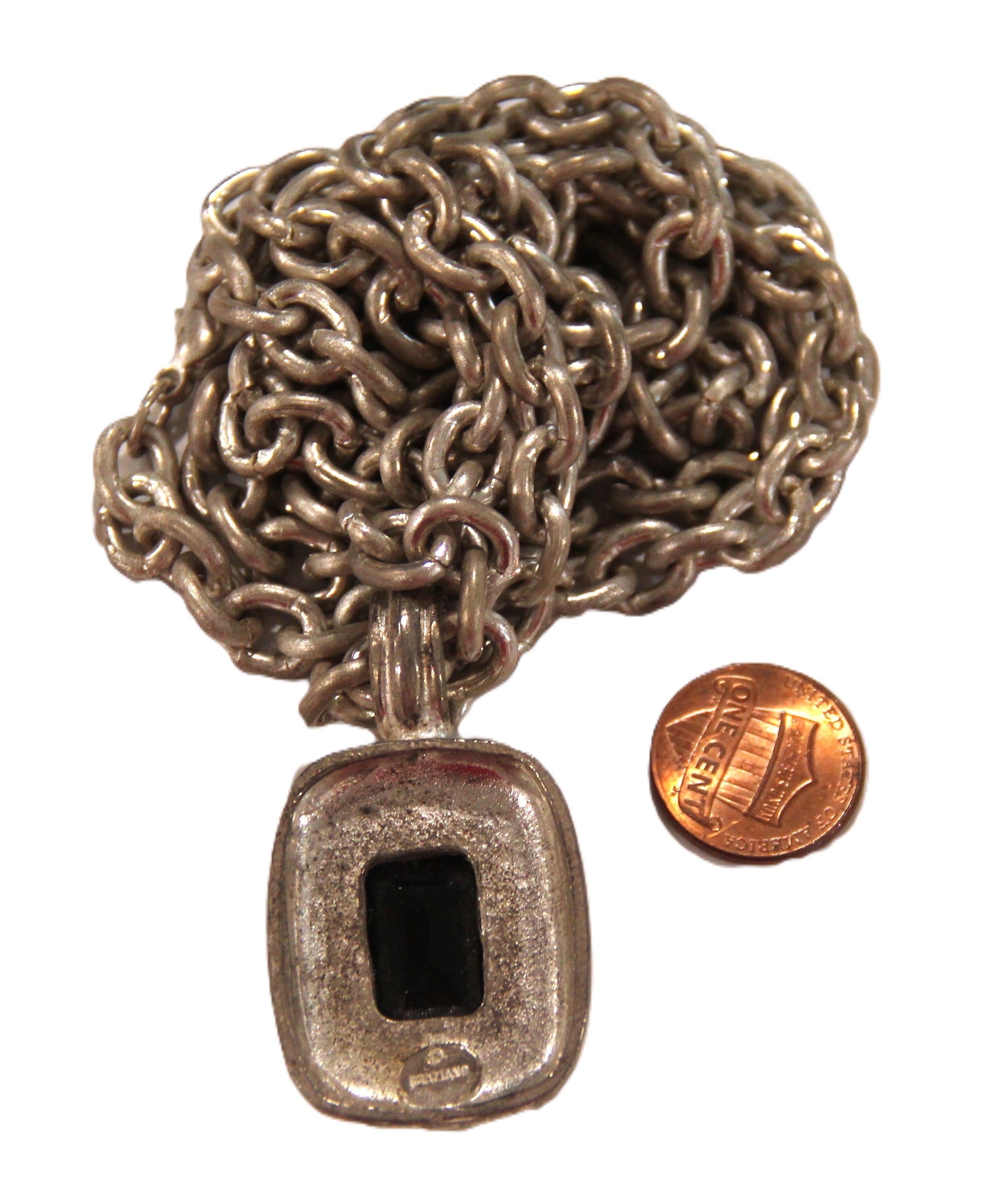 GRAZIANO DISTRESSED MATTE SILVER & GLASS STONE NECKLACE