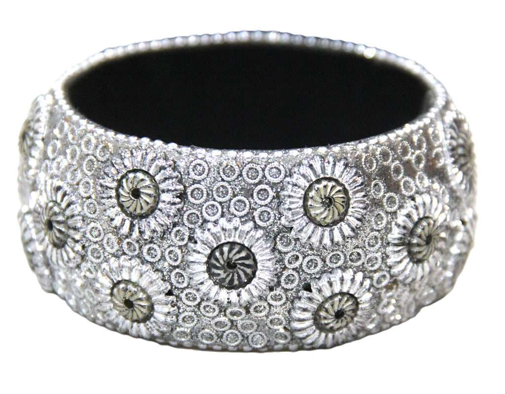 GRAZIANO DEAD STOCK SILVER METALLIC FLORAL BANGLE BRACELET