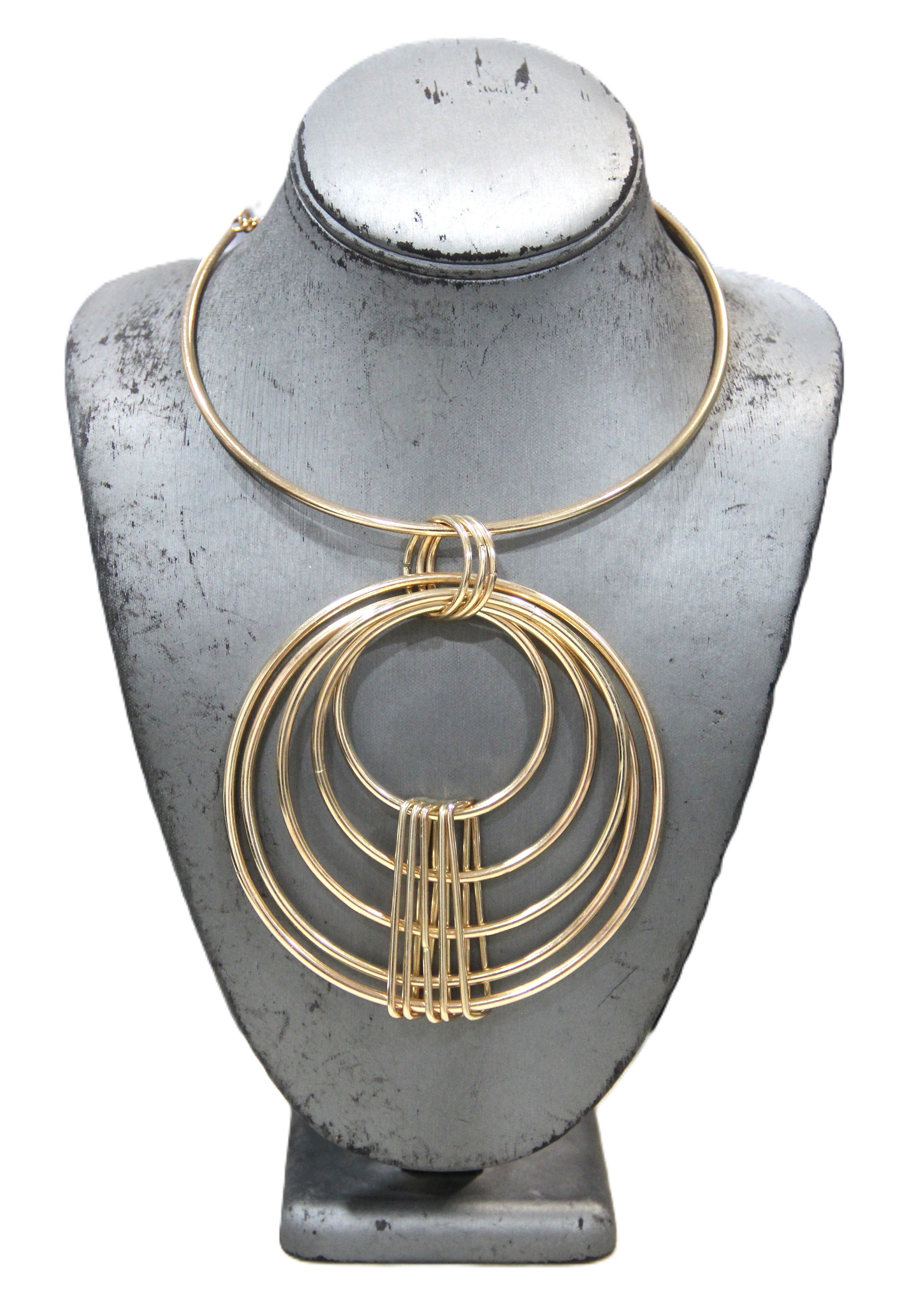 DEAD STOCK MOD MODERNIST KINETIC SULPTURAL STATEMENT NECKLACE - GOLD