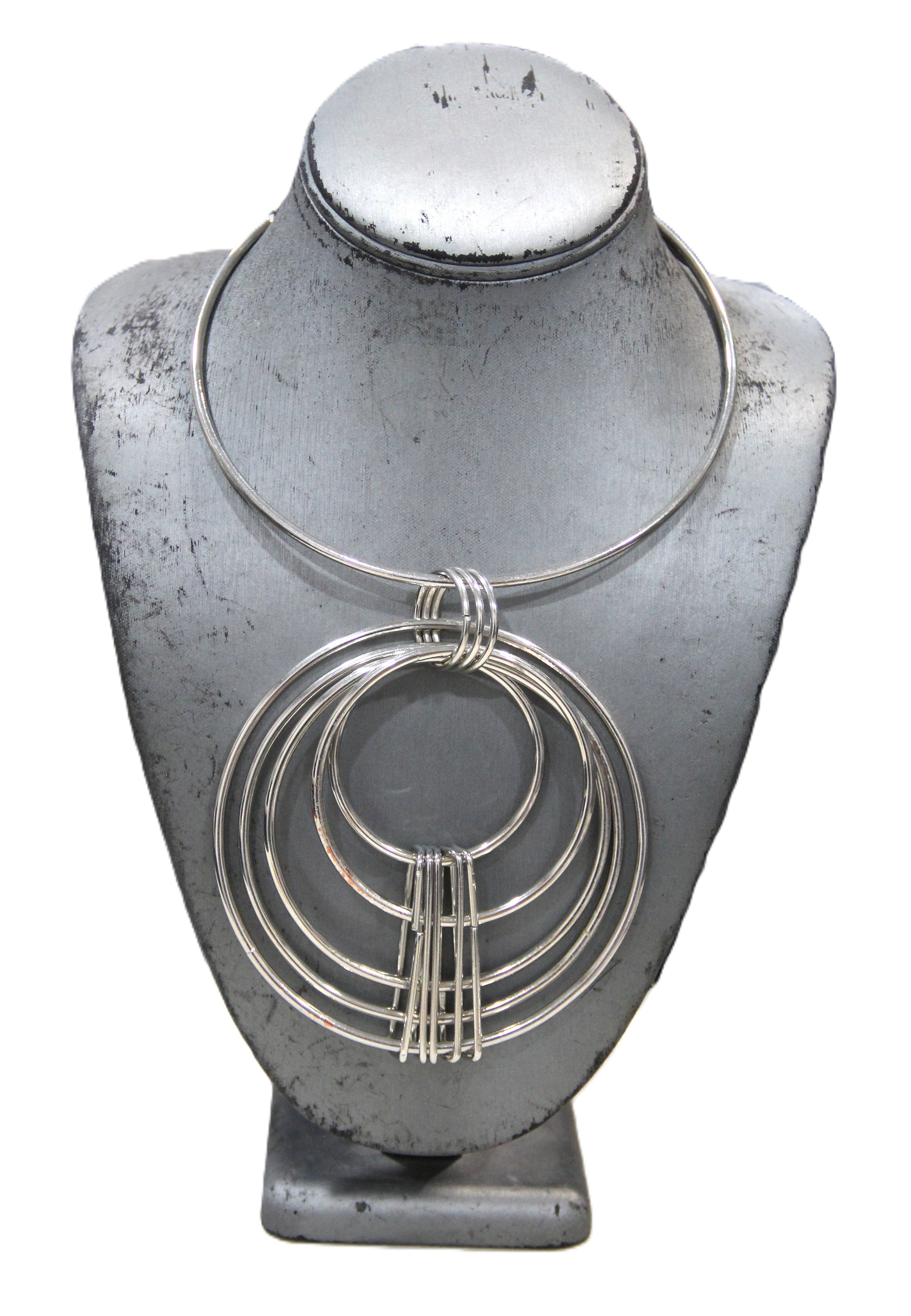 DEAD STOCK MOD MODERNIST KINETIC SCULPTURAL STATEMENT NECKLACE - SILVER