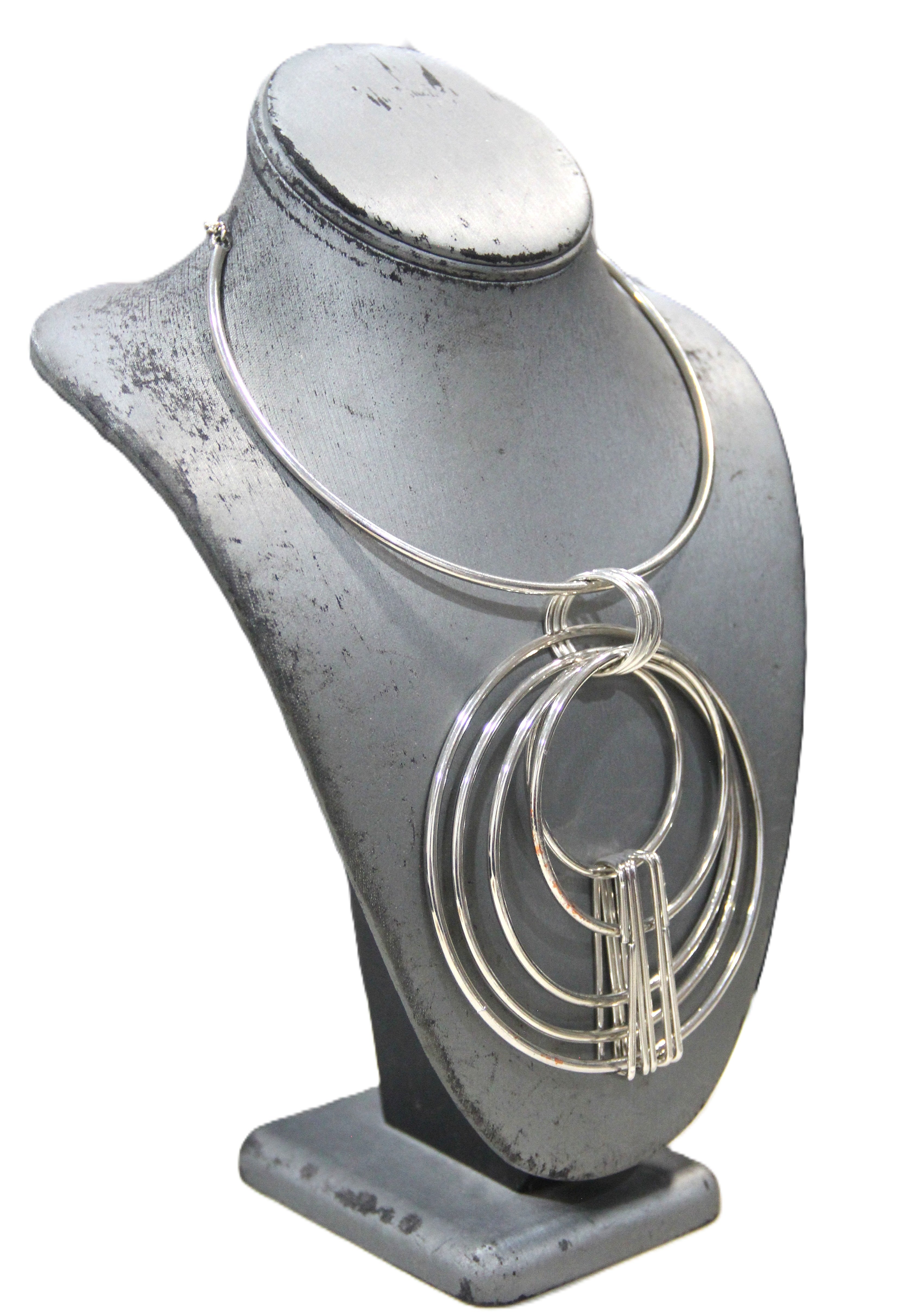 DEAD STOCK MOD MODERNIST KINETIC SCULPTURAL STATEMENT NECKLACE - SILVER