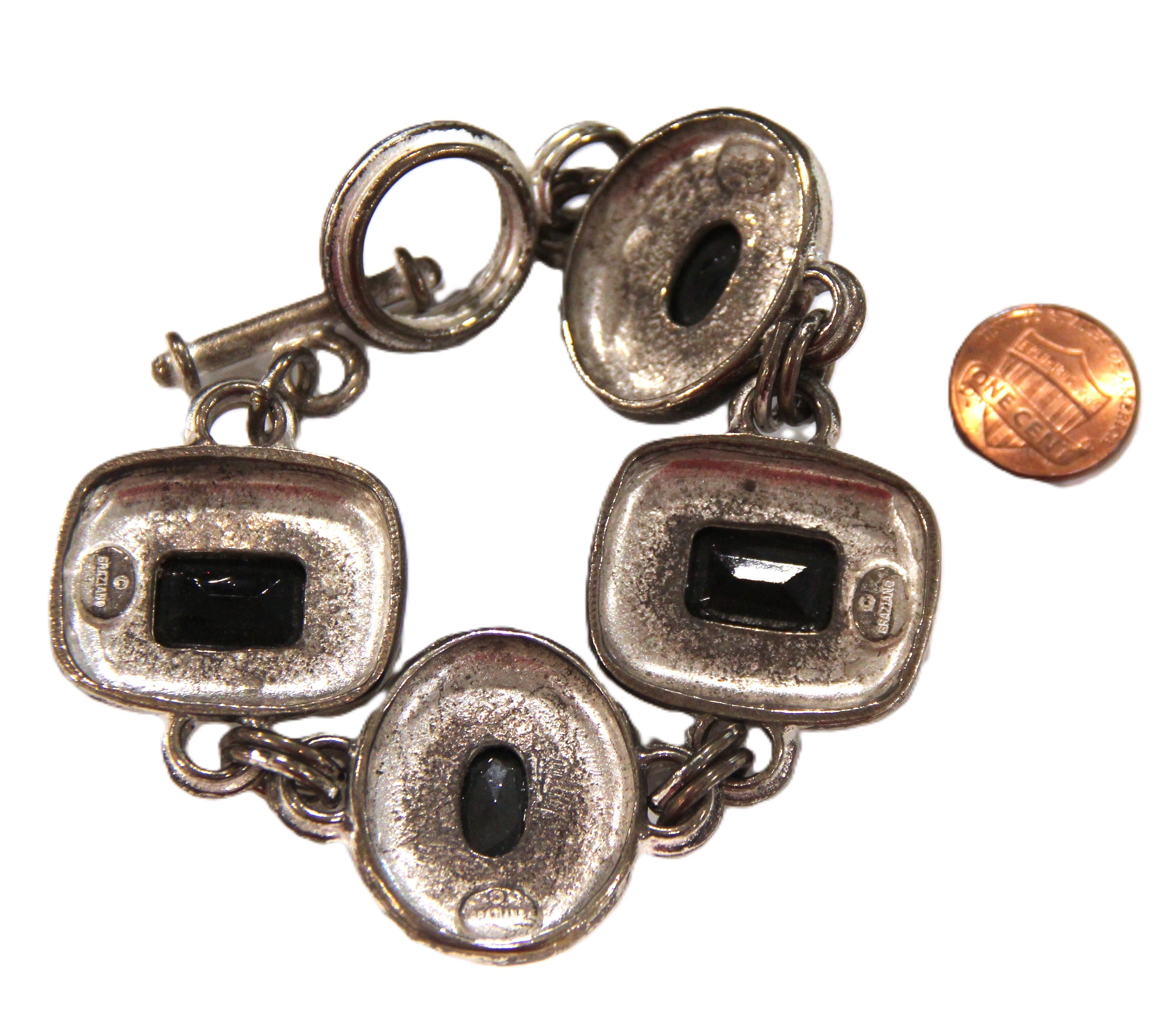 GRAZIANO DISTRESSED MATTE SILVER & GLASS STONE TOGGLE BRACELET