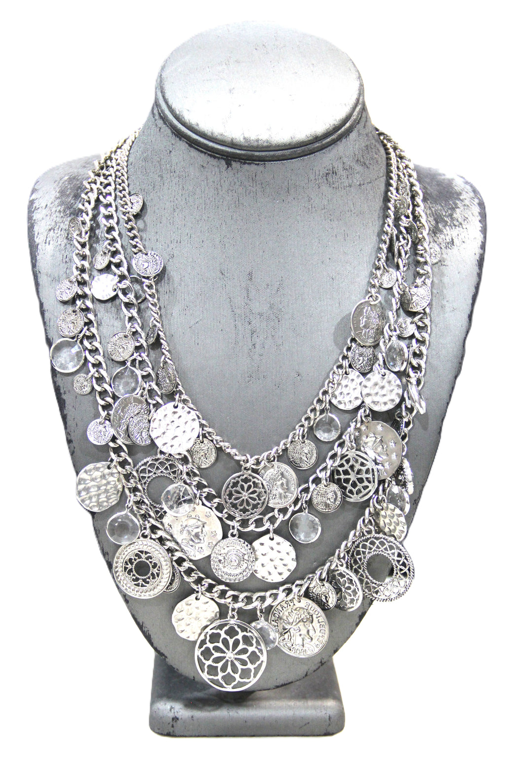 GRAZIANO DEAD STOCK CHARM & BEZEL CRYSTAL BIB NECKLACE