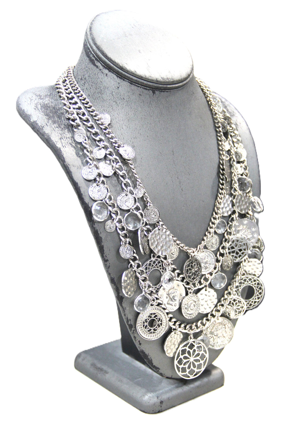 GRAZIANO DEAD STOCK CHARM & BEZEL CRYSTAL BIB NECKLACE