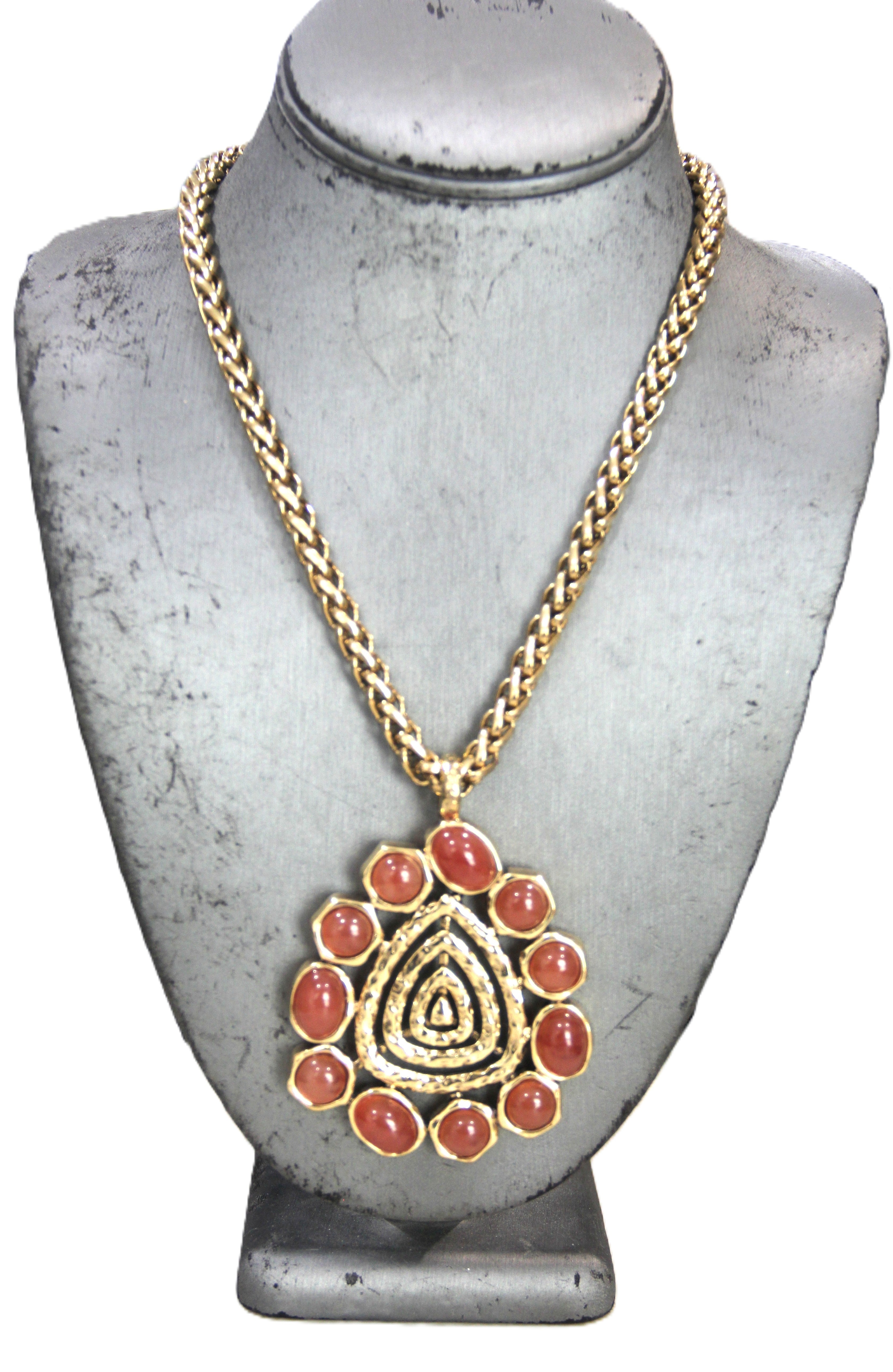 Graziano dead stock brutalist necklace pink cabochon