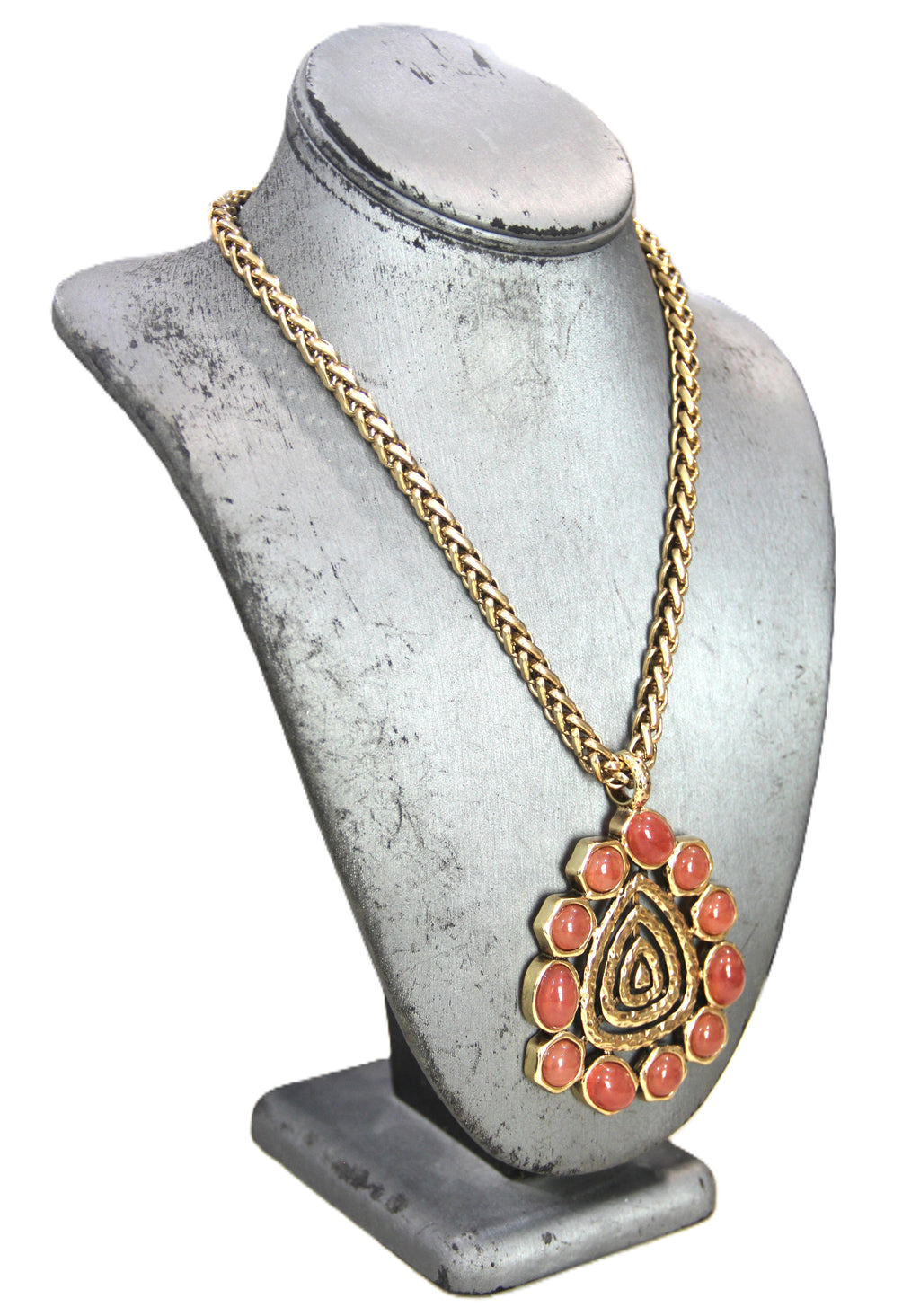 Graziano dead stock brutalist necklace pink cabochon