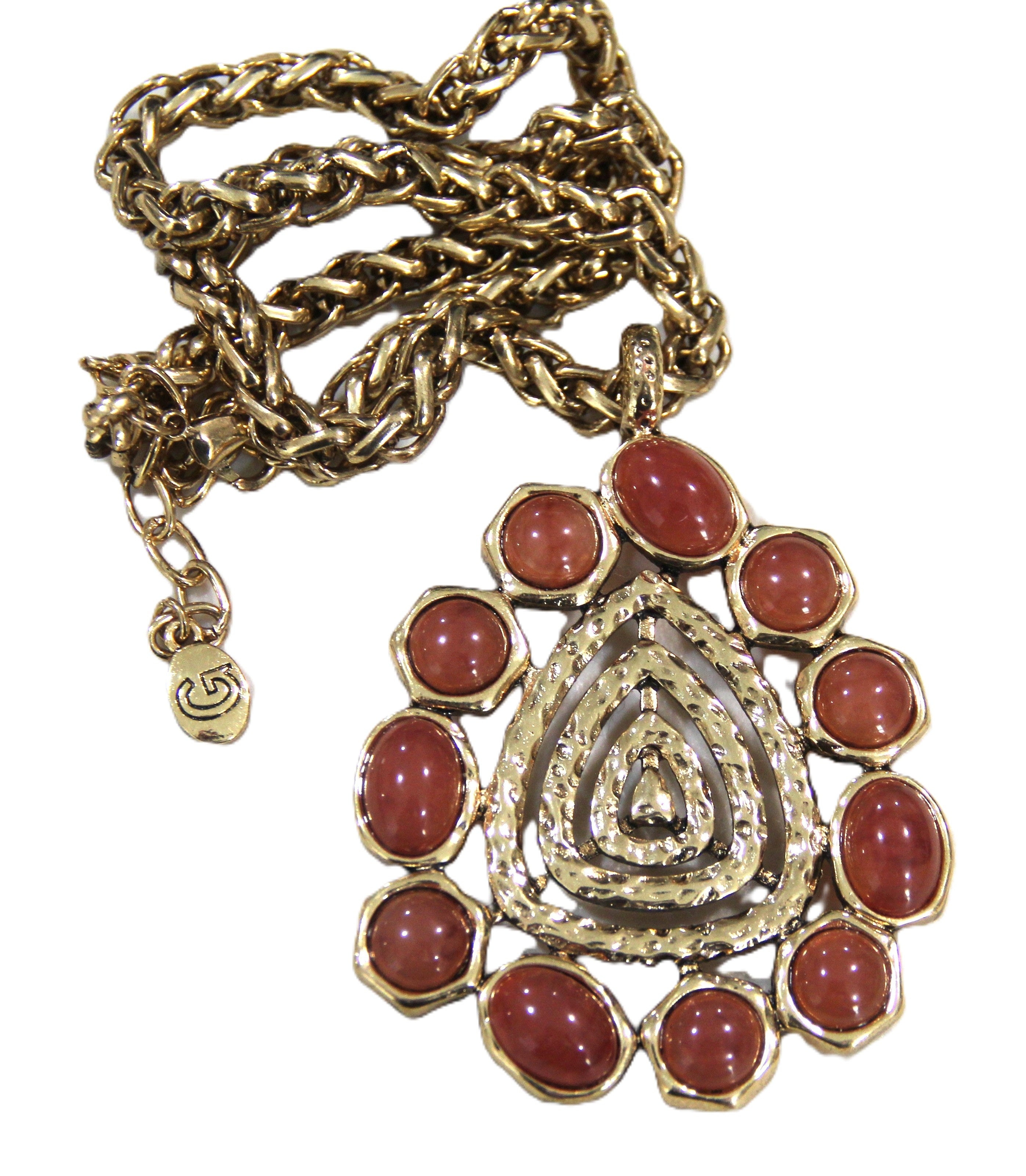 Graziano dead stock brutalist necklace pink cabochon