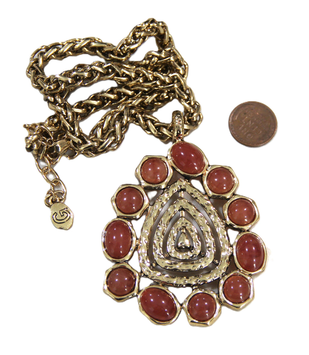 Graziano dead stock brutalist necklace pink cabochon
