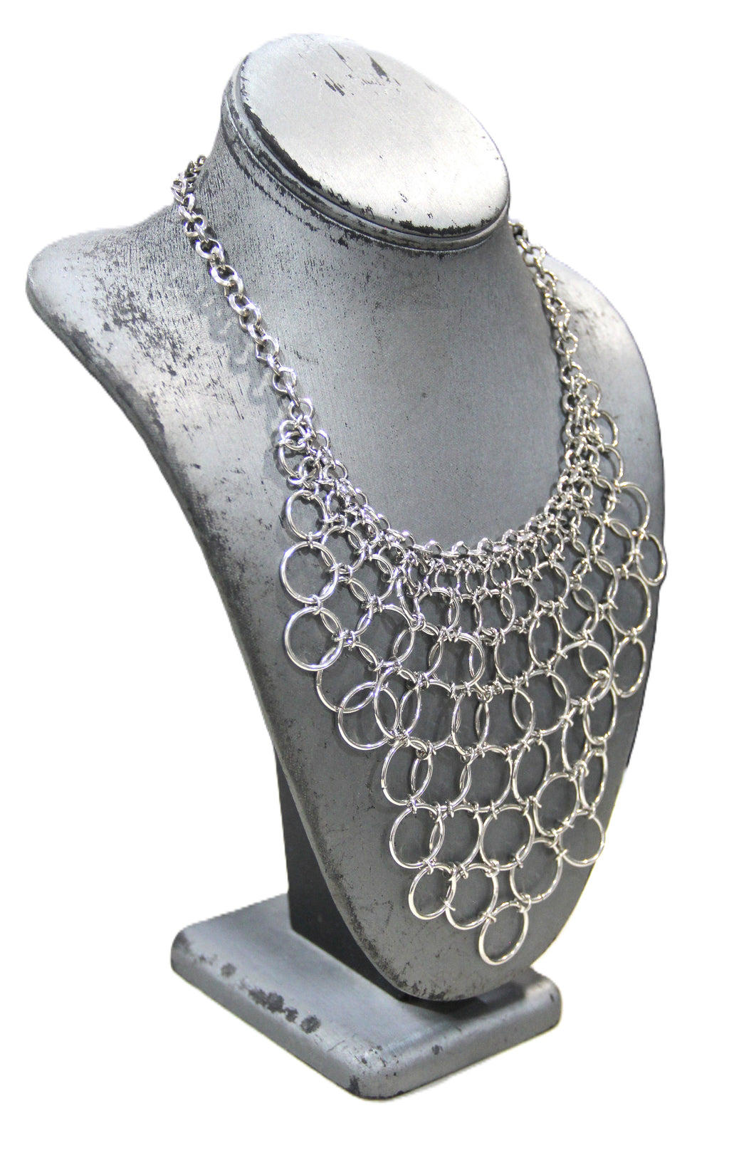 DEAD STOCK VINTAGE SILVER PLATE BIB STATEMENT NECKLACE