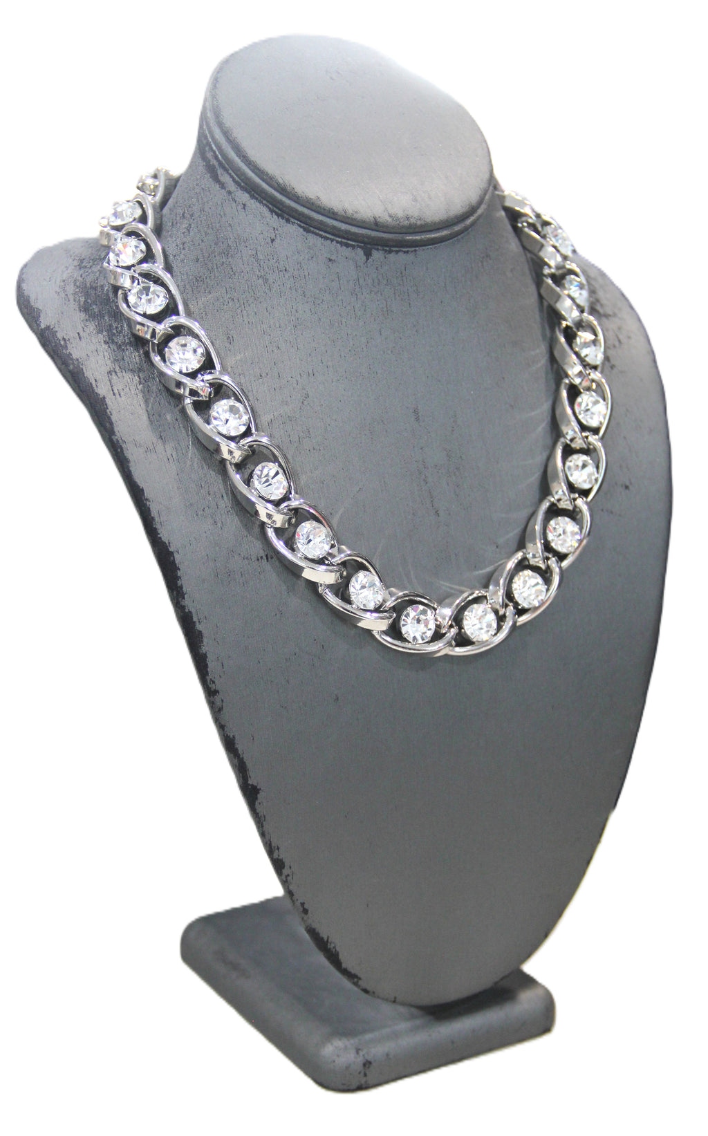 GRAZIANO DEAD STOCK SILVER METAL & HEAD SET RHINESTONE CHAIN NECKLACE