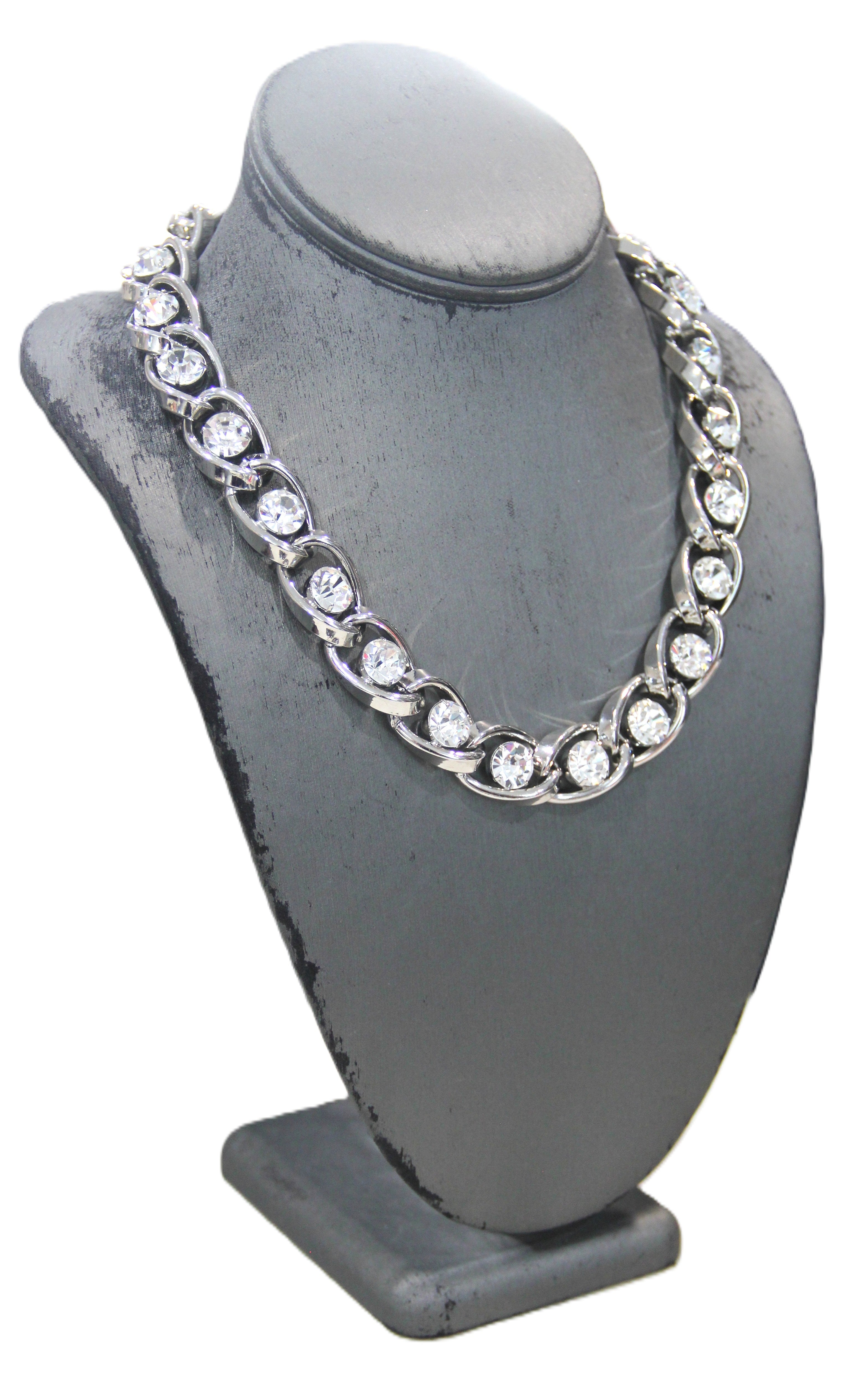 GRAZIANO DEAD STOCK SILVER METAL & HEAD SET RHINESTONE CHAIN NECKLACE