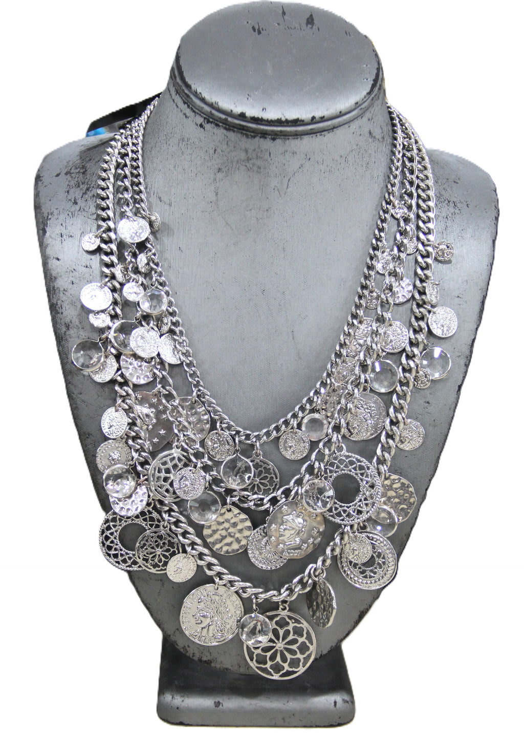 Graziano triple strand charm statement necklace