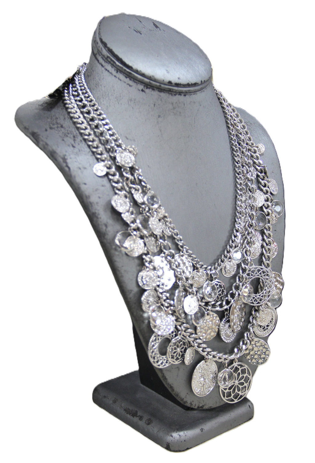 Graziano triple strand charm statement necklace