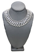 GRAZIANO DEAD STOCK HEAVY CURBED CHAIN & RHINESTONE STATEMENT NECKLACE - SILVER