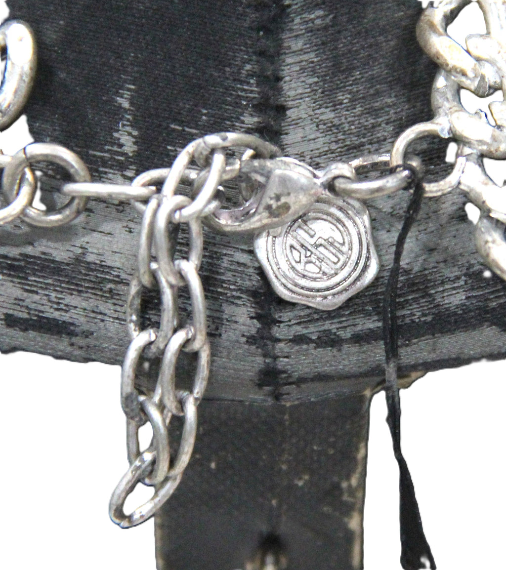 GRAZIANO DEAD STOCK HEAVY CURBED CHAIN & RHINESTONE STATEMENT NECKLACE - SILVER