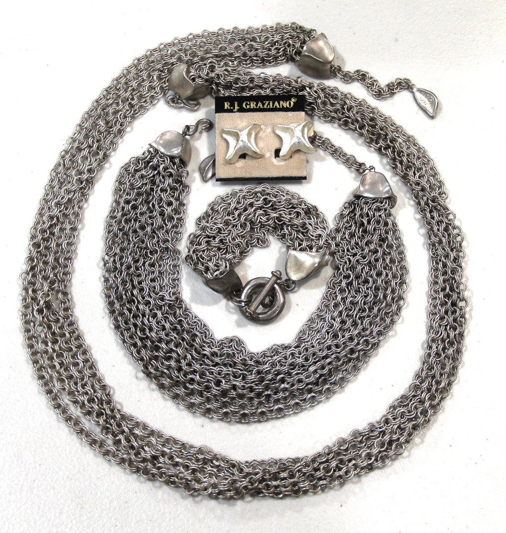  GRAZIANO DEAD STOCK MATTE SILVER MULTI CHAIN BRACELET 