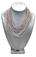 GRAZIANO DEAD STOCK MATTE SILVER MULTI CHAIN NECKLACE - LONG 