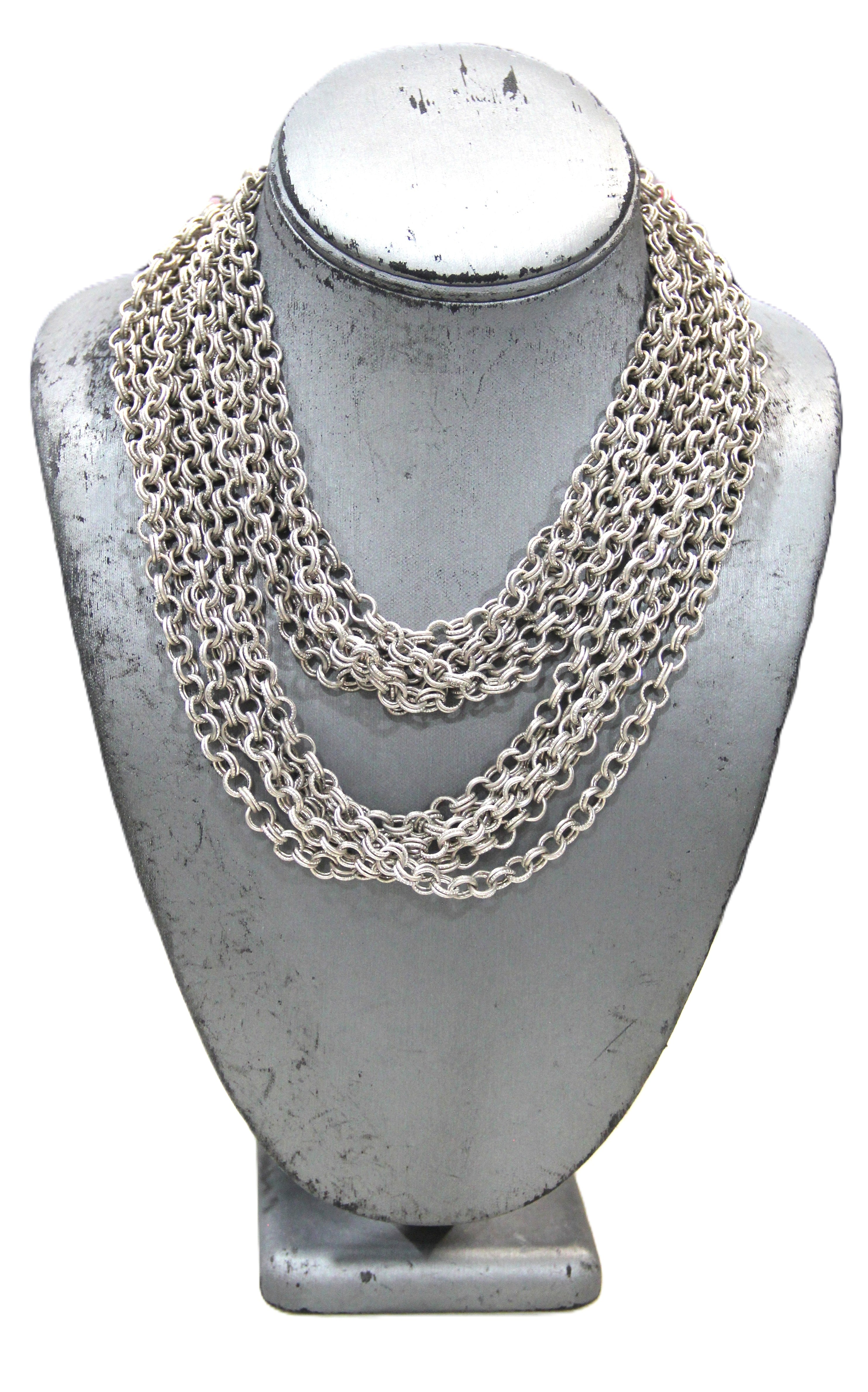GRAZIANO DEAD STOCK MATTE SILVER MULTI CHAIN NECKLACE - LONG 