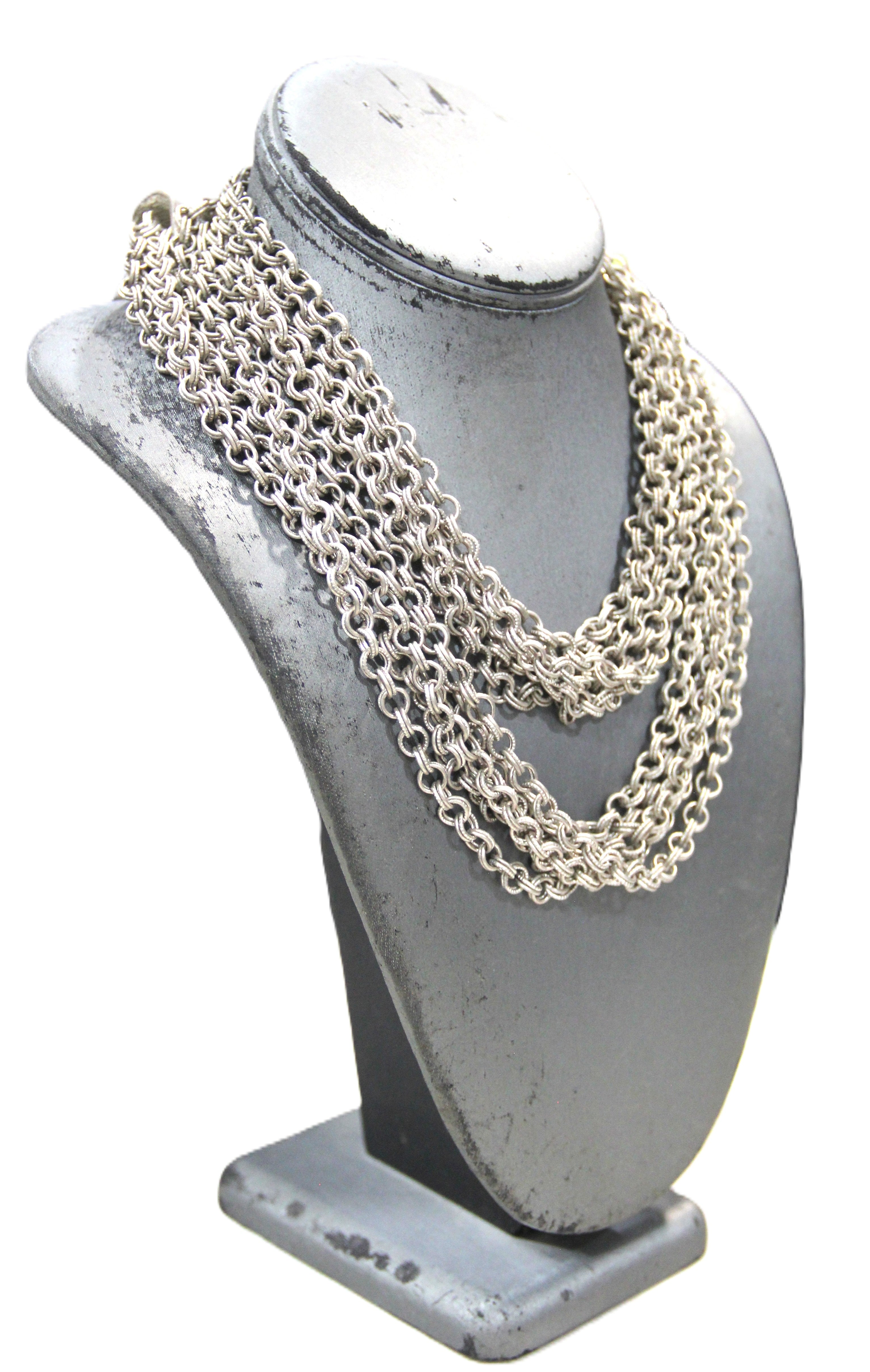 GRAZIANO DEAD STOCK MATTE SILVER MULTI CHAIN NECKLACE - LONG 