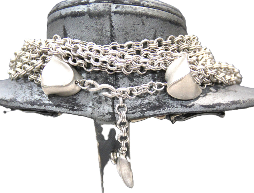 GRAZIANO DEAD STOCK MATTE SILVER MULTI CHAIN NECKLACE - LONG 