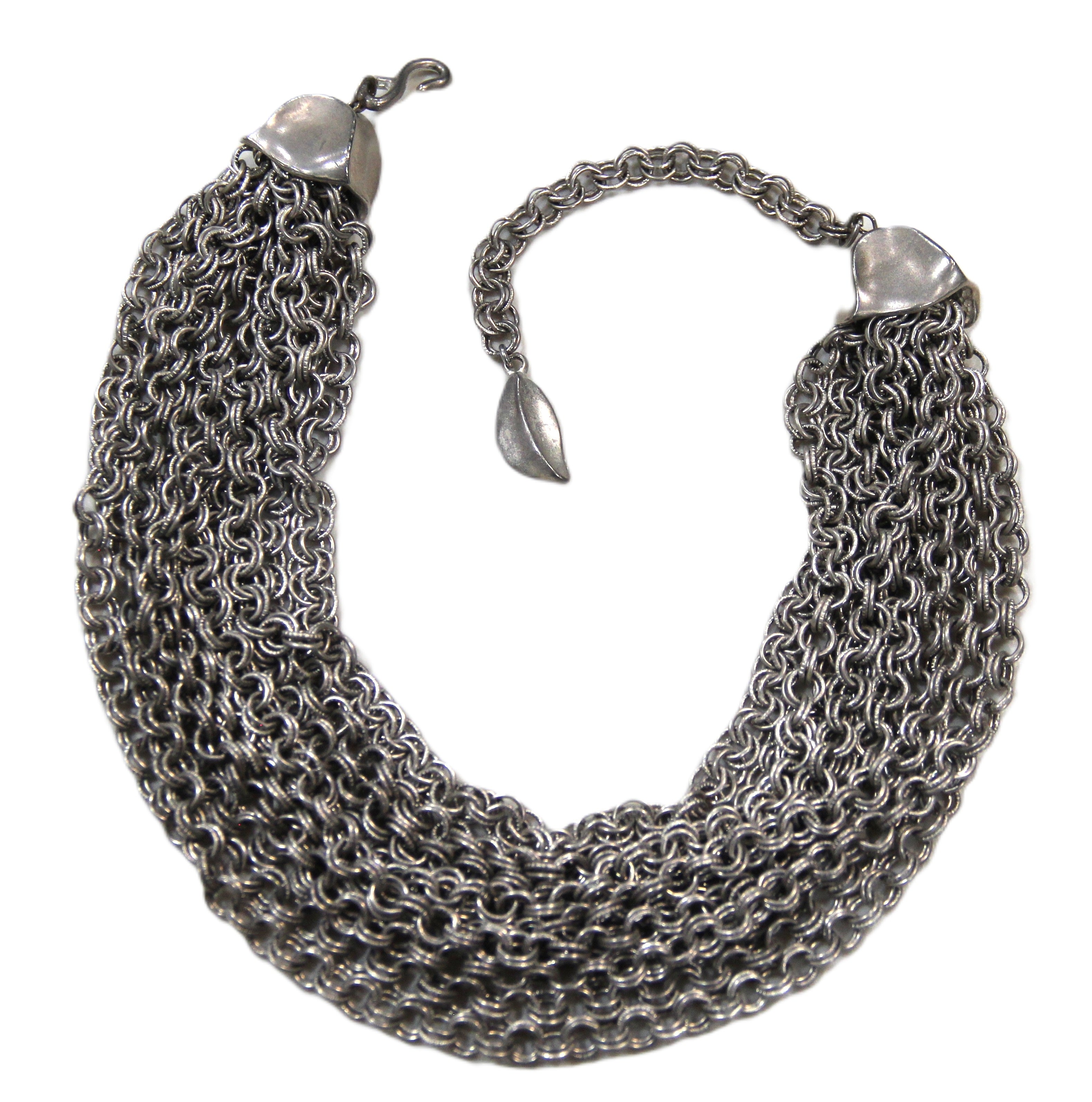 GRAZIANO DEAD STOCK MATTE SILVER MULTI CHAIN NECKLACE - SHORT