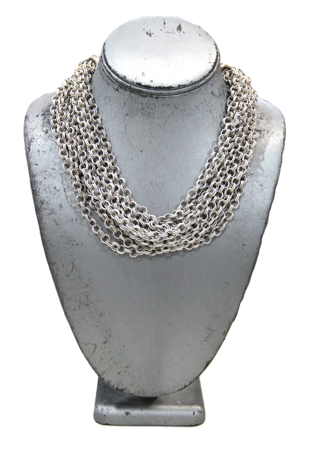 GRAZIANO DEAD STOCK MATTE SILVER MULTI CHAIN NECKLACE - SHORT