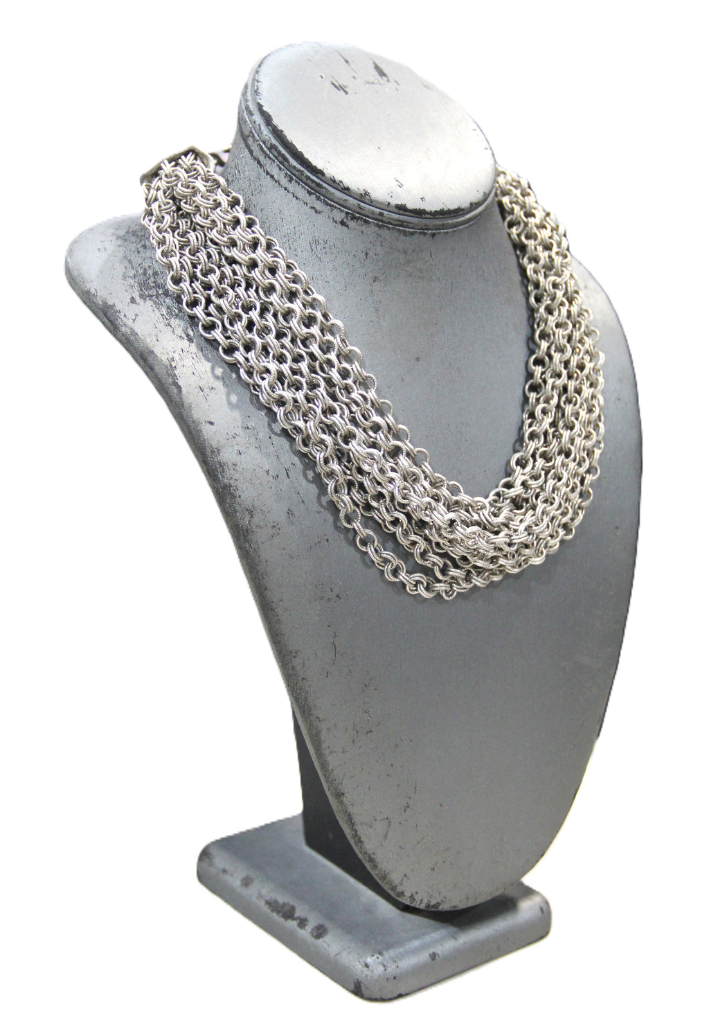 GRAZIANO DEAD STOCK MATTE SILVER MULTI CHAIN NECKLACE - SHORT