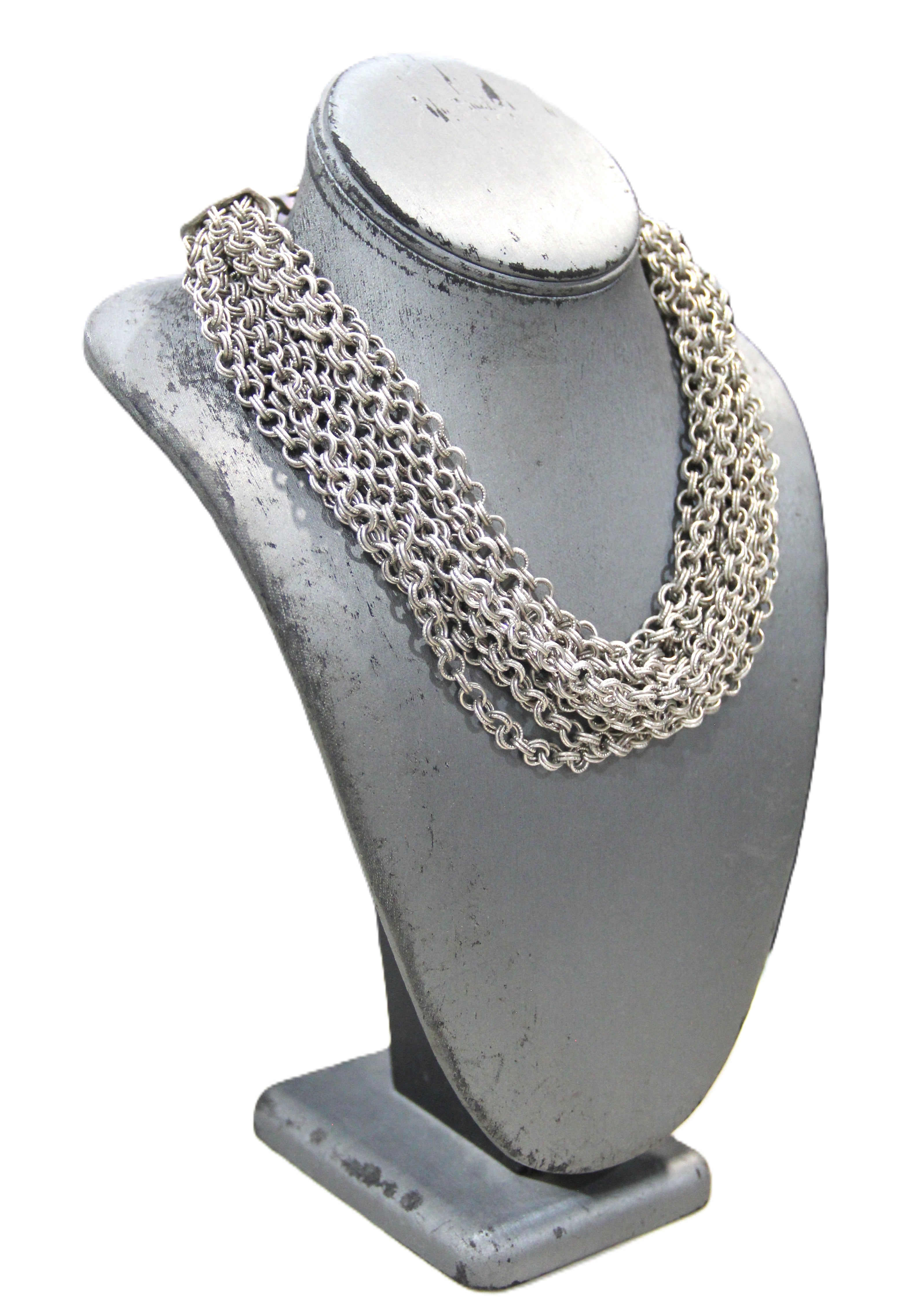 GRAZIANO DEAD STOCK MATTE SILVER MULTI CHAIN NECKLACE - SHORT