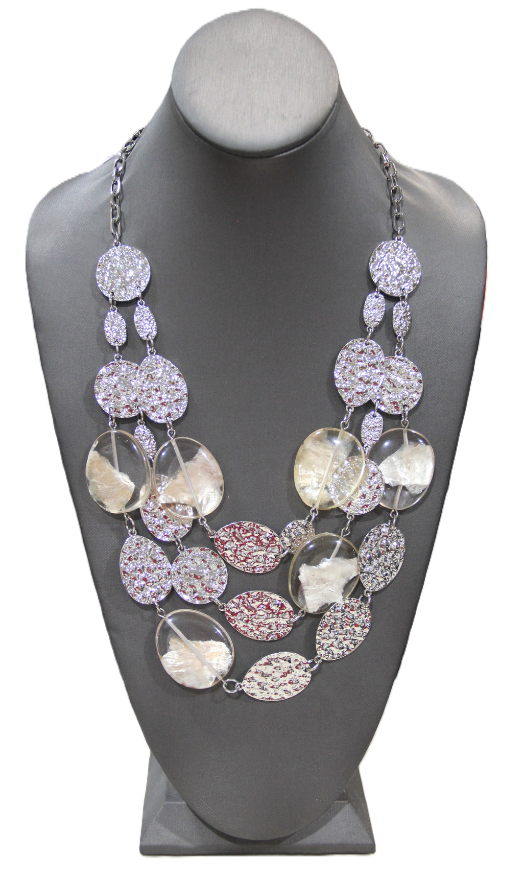 GRAZIANO HAMMERED SILVER & RESIN MULTI STRAND STATEMENT NECKLACE