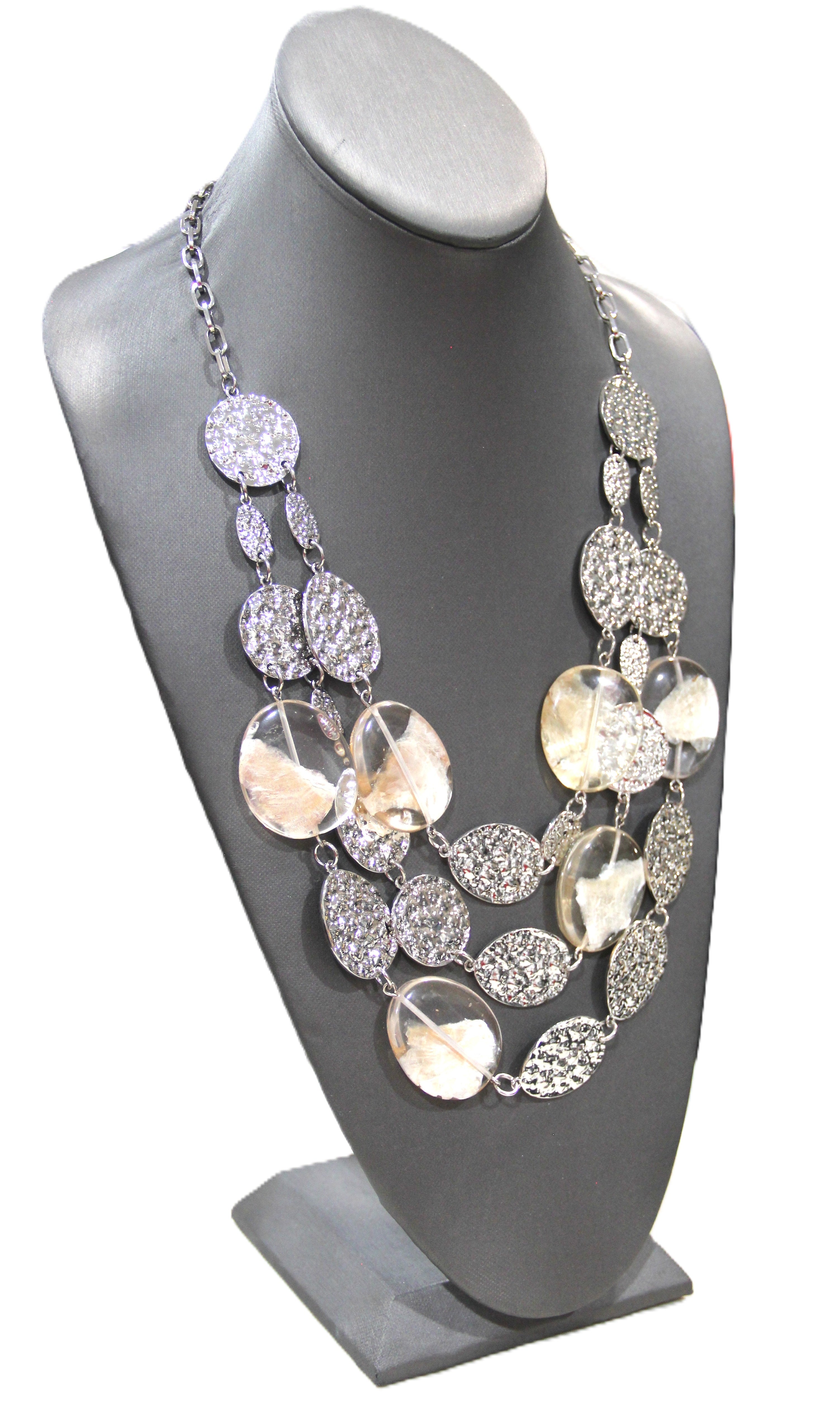 GRAZIANO HAMMERED SILVER & RESIN MULTI STRAND STATEMENT NECKLACE