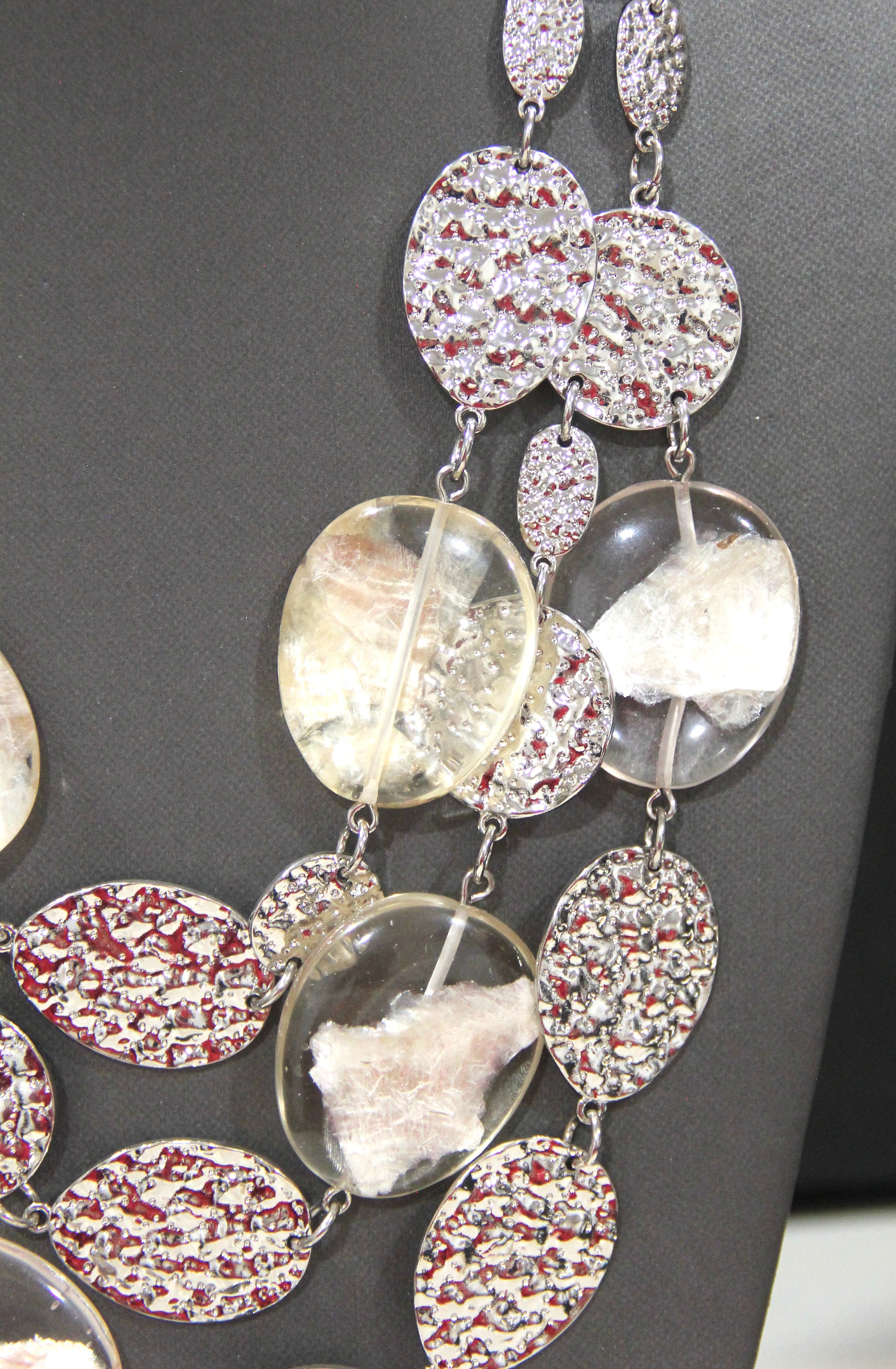 GRAZIANO HAMMERED SILVER & RESIN MULTI STRAND STATEMENT NECKLACE