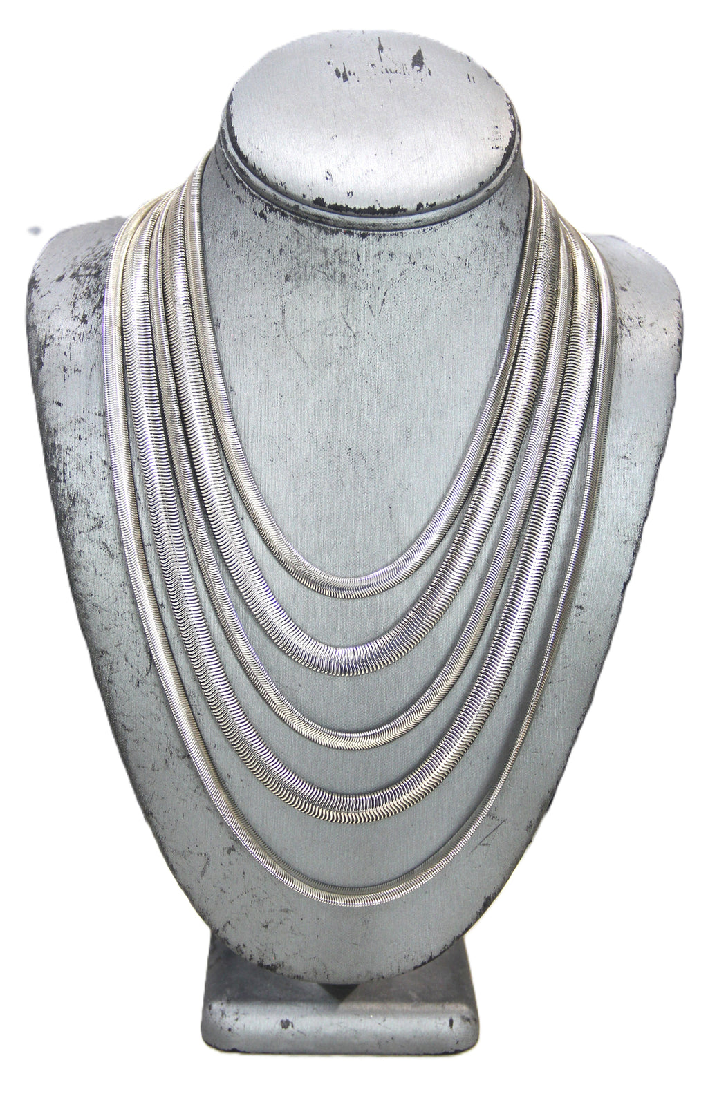 GRAZIANO DEAD STOCK SILVER SNAKE CHIAN MULTI STRAND NECKLACE